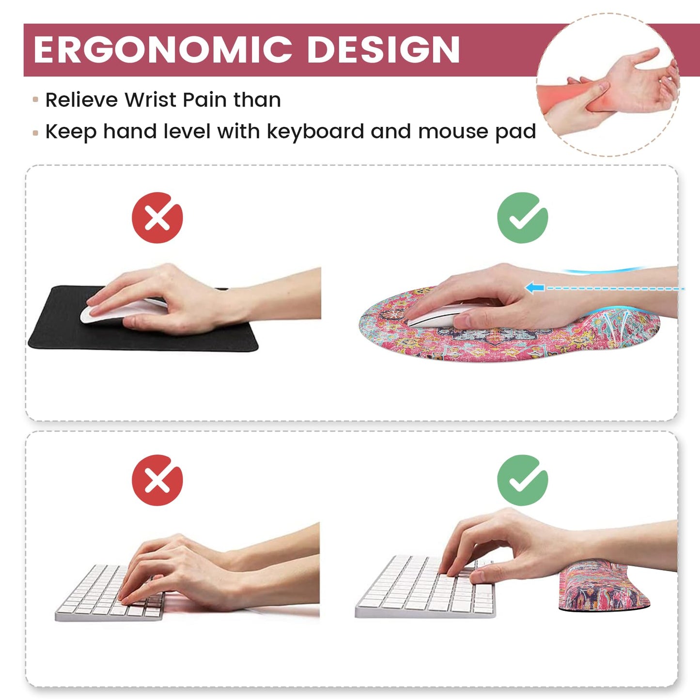 iLeadon Ergonomic Mouse Pad Set with Wrist Rest Non-Slip Desk Mat Set