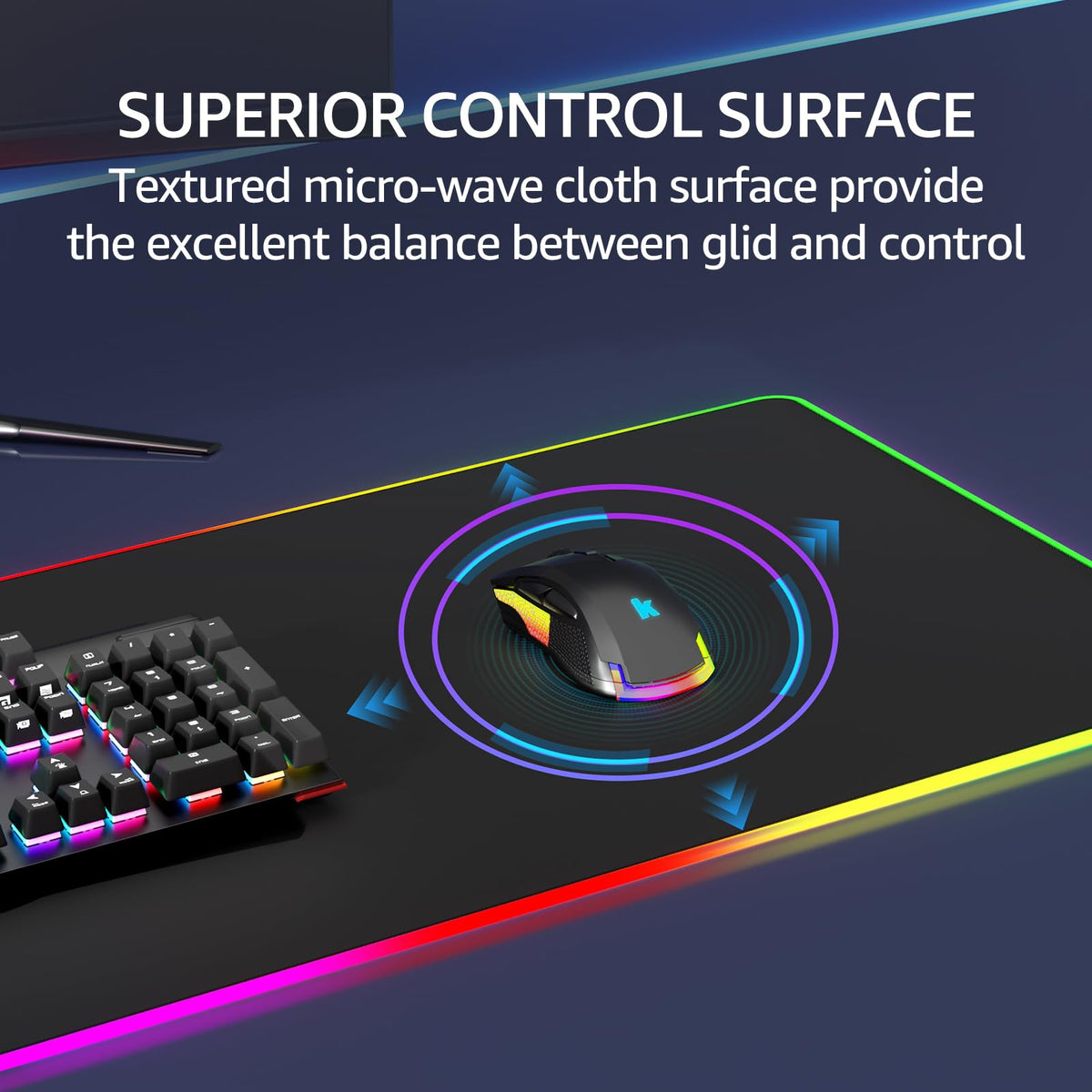 KTRIO RGB Large Gaming Mouse Pad, 31.5 x 11.8 in, RGB Black, XL