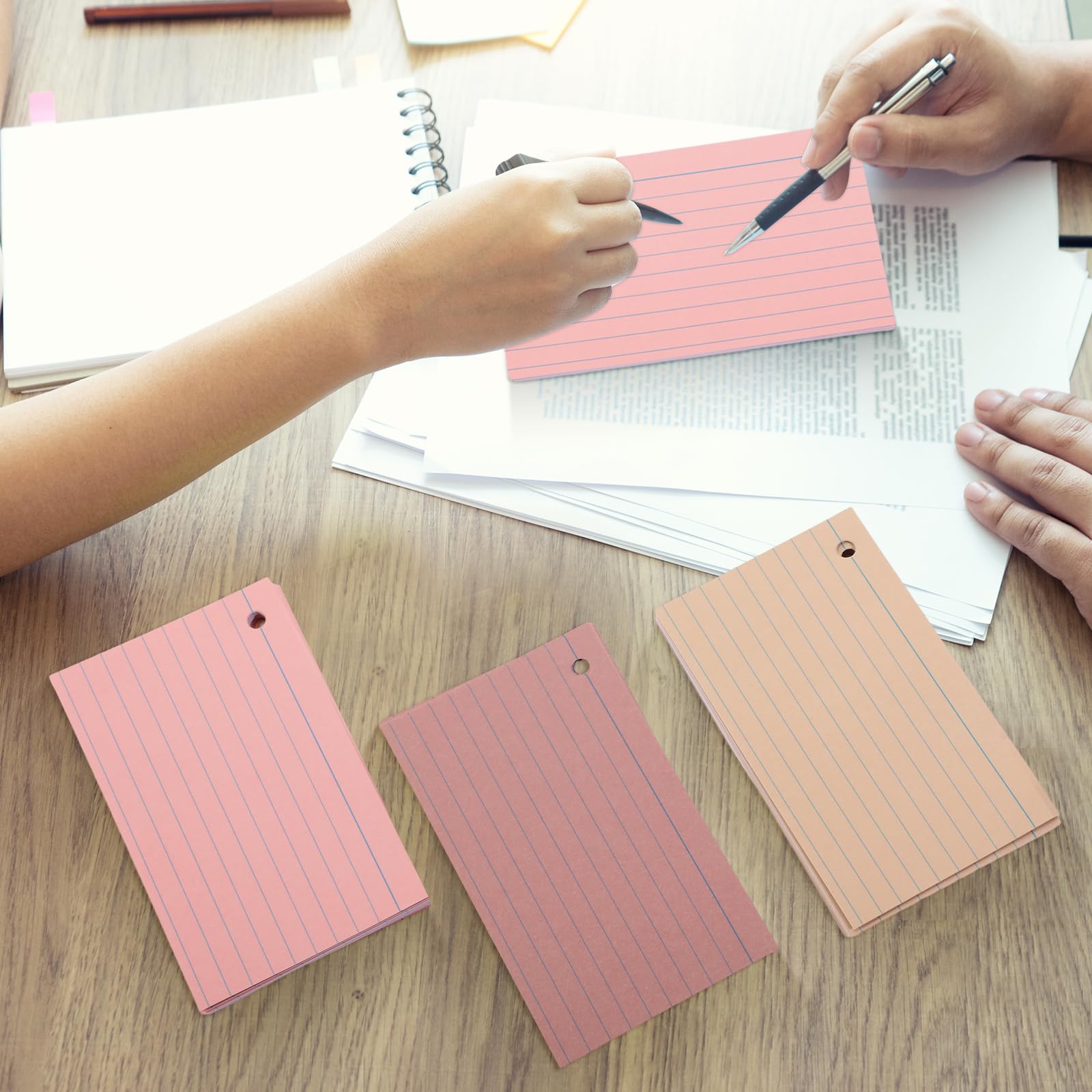 Epakh 300 Pcs Index Cards with Rings, 3 x 5 Inch, Dark Pink Brown Series