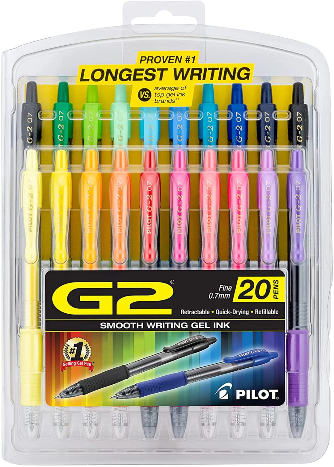 PILOT G2 Premium Gel Ink Pens, Fine Point 0.7mm, Assorted Inks, 20 Count