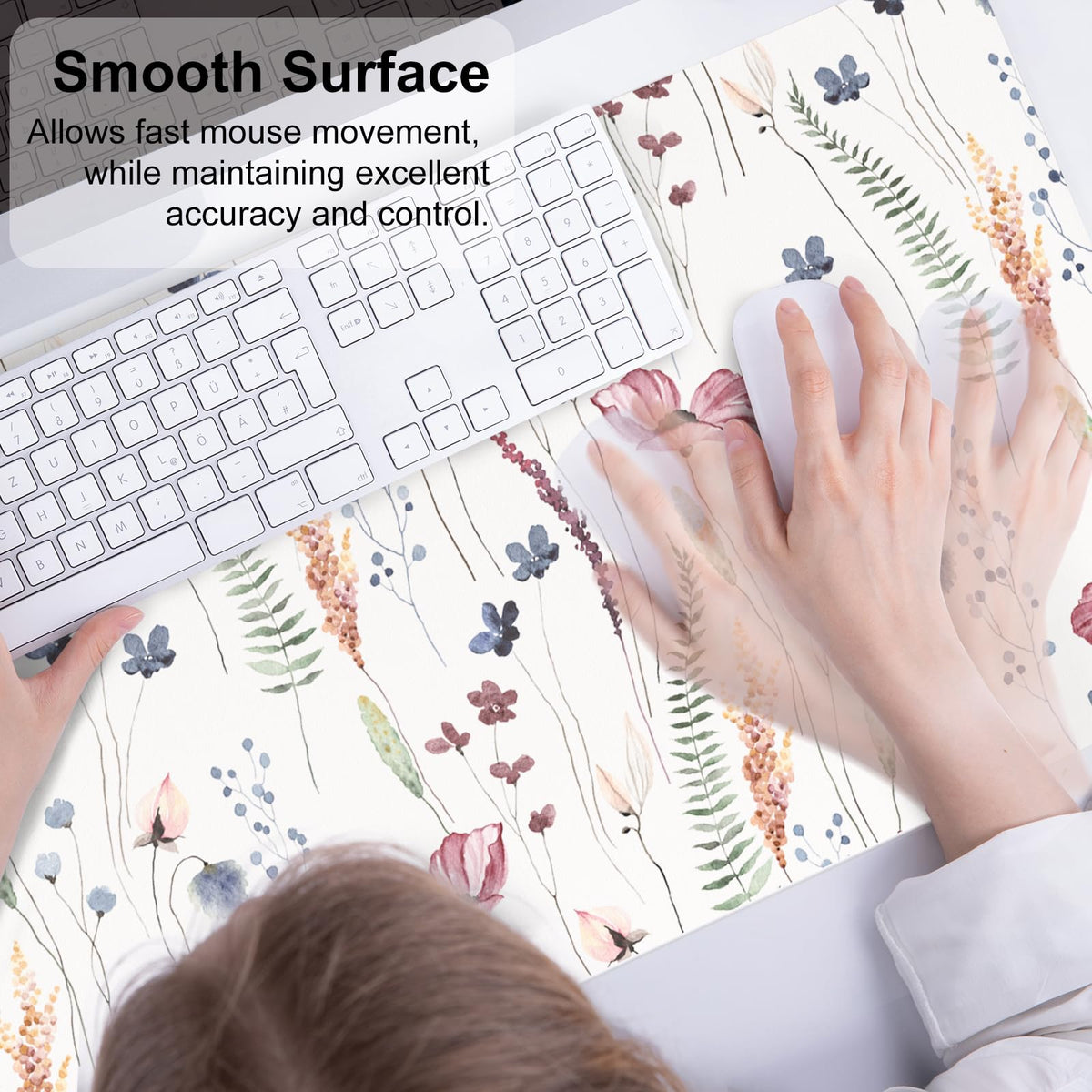 QiyI PU Leather Large Mouse Pad, Office Decor, 31.5" x 15.7", Wildflowers