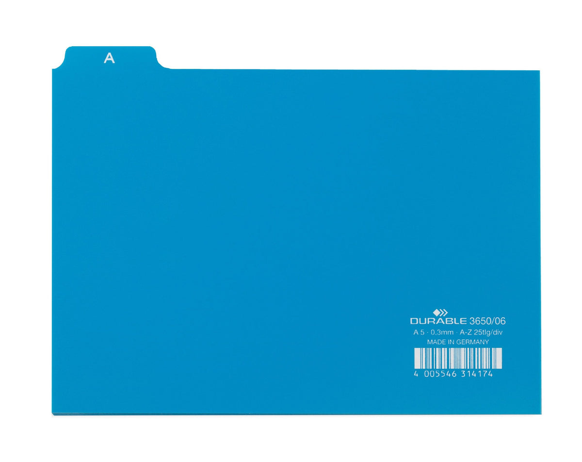 Durable 3650-06 Guide Card Set DIN A5 Straight PP Blue