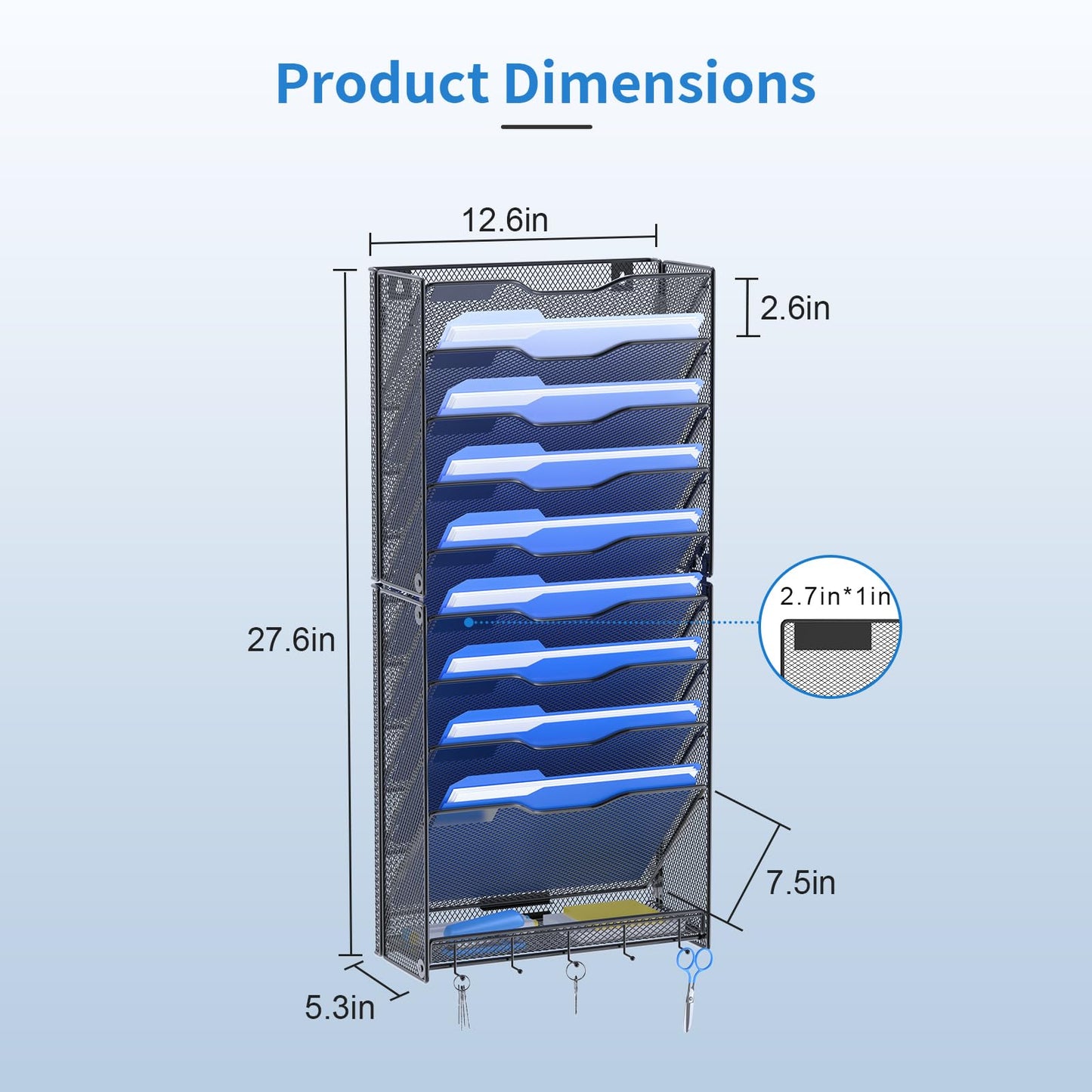 OUTWOLF 10 Tier Hanging Wall File Organizer Wall Mount Paper Document Folder Holder with Hooks for