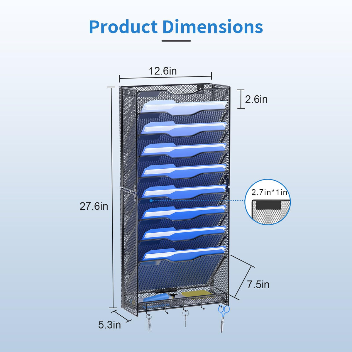OUTWOLF 10 Tier Hanging Wall File Organizer Wall Mount Paper Document Folder Holder with Hooks for