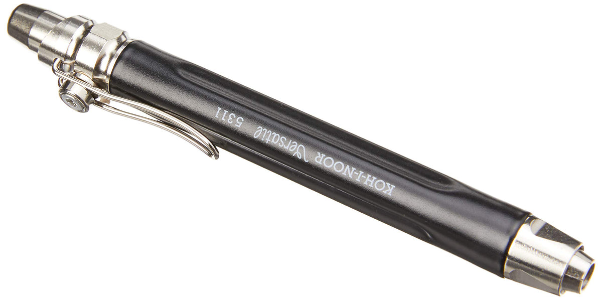 Koh-i-Noor Mechanical Hardtmuth Lead Holder with 5.6mm x 80mm Lead, Black with Clip, 1 Each