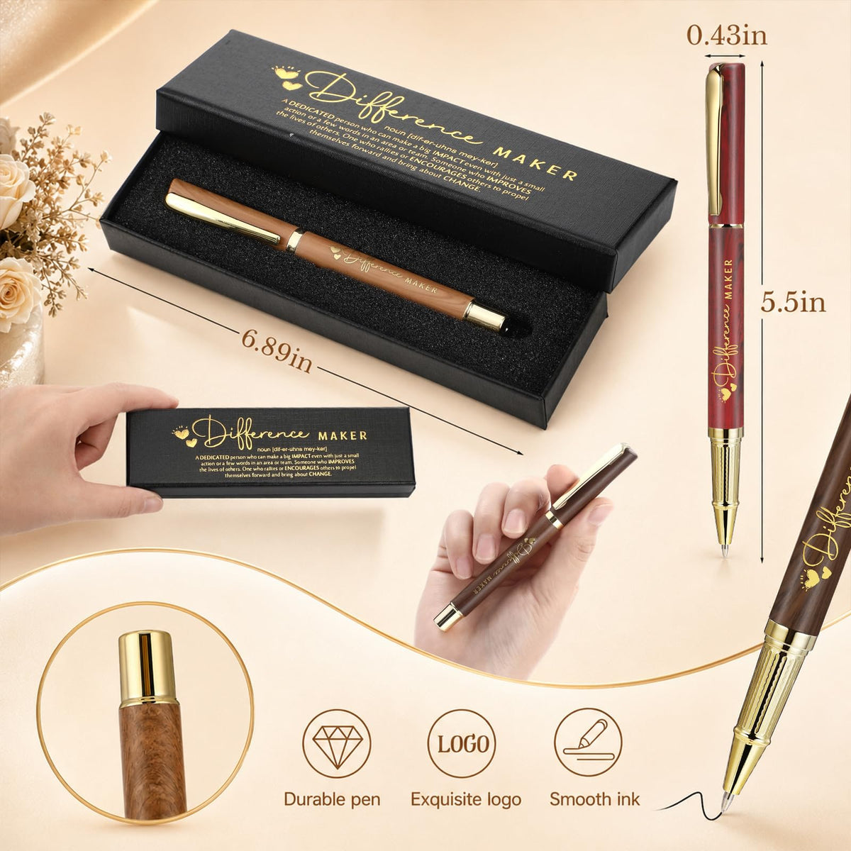 PerKoop 10 Sets Difference Maker Gifts, Appreciation Pens with Boxes