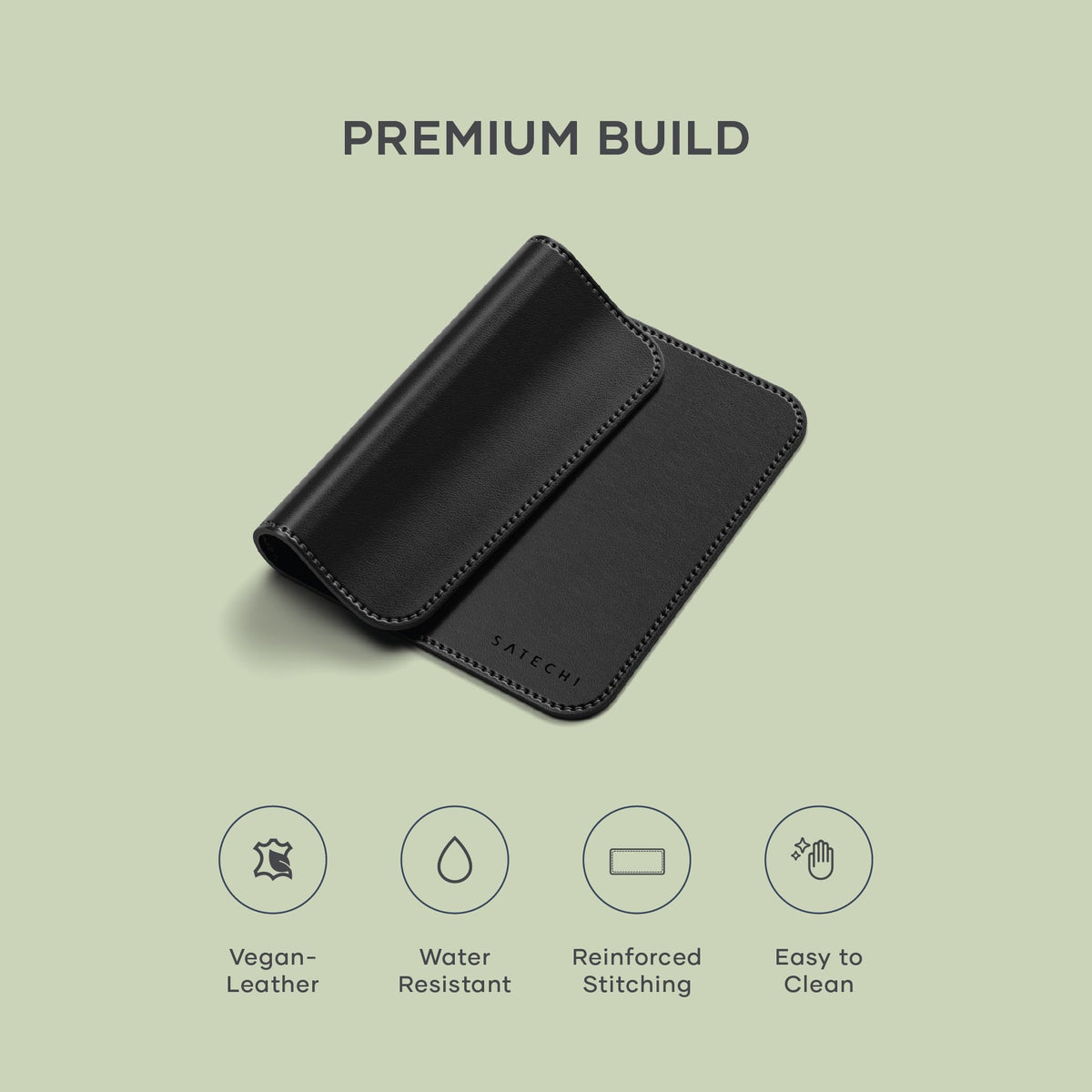 Satechi Vegan-Leather Mouse Pad, Reversible Design, Ergonomic, Black