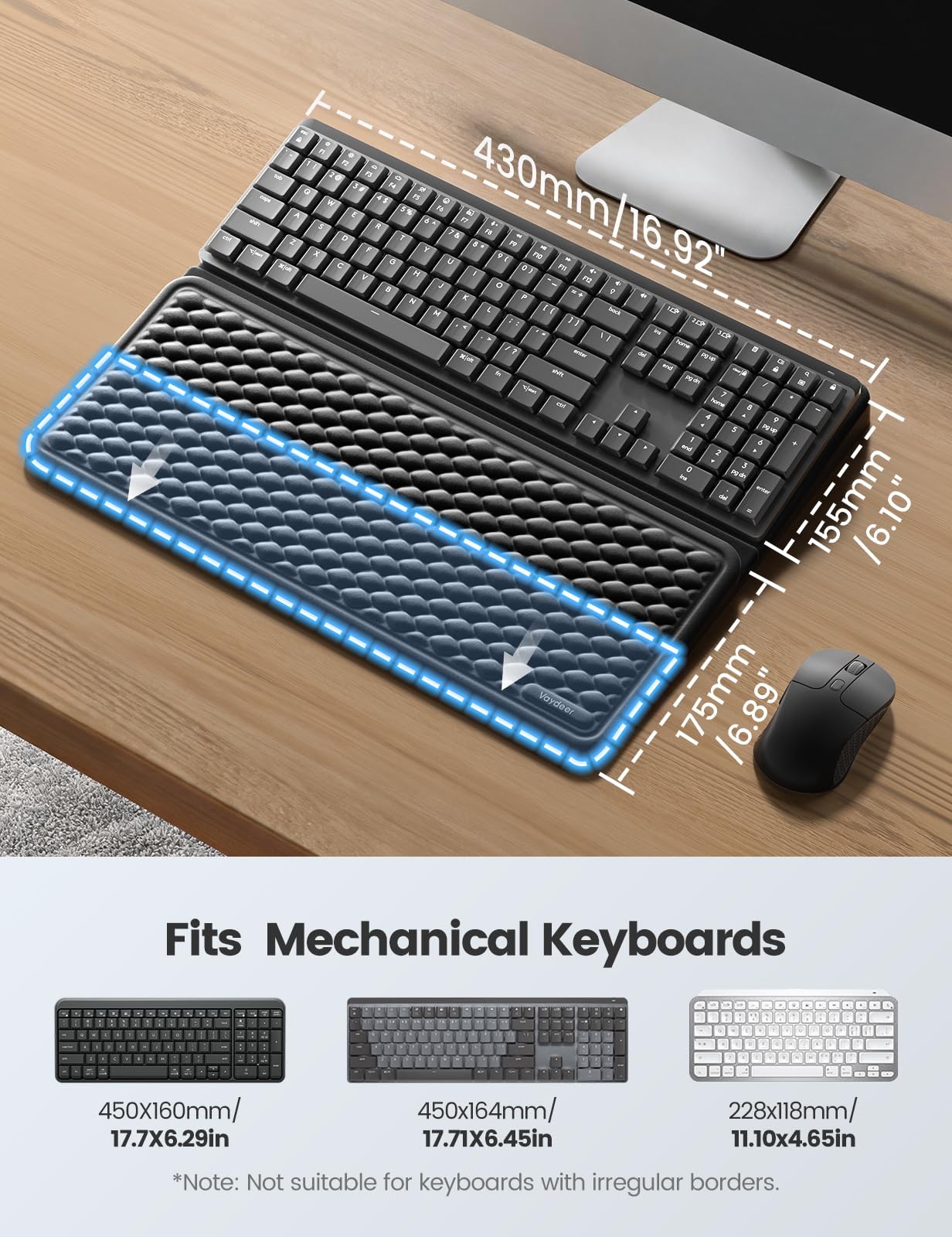 Vaydeer Keyboard Wrist Rest for Computer, Ergonomic Large Keyboard Mat Pad with Wrist Support, Soft