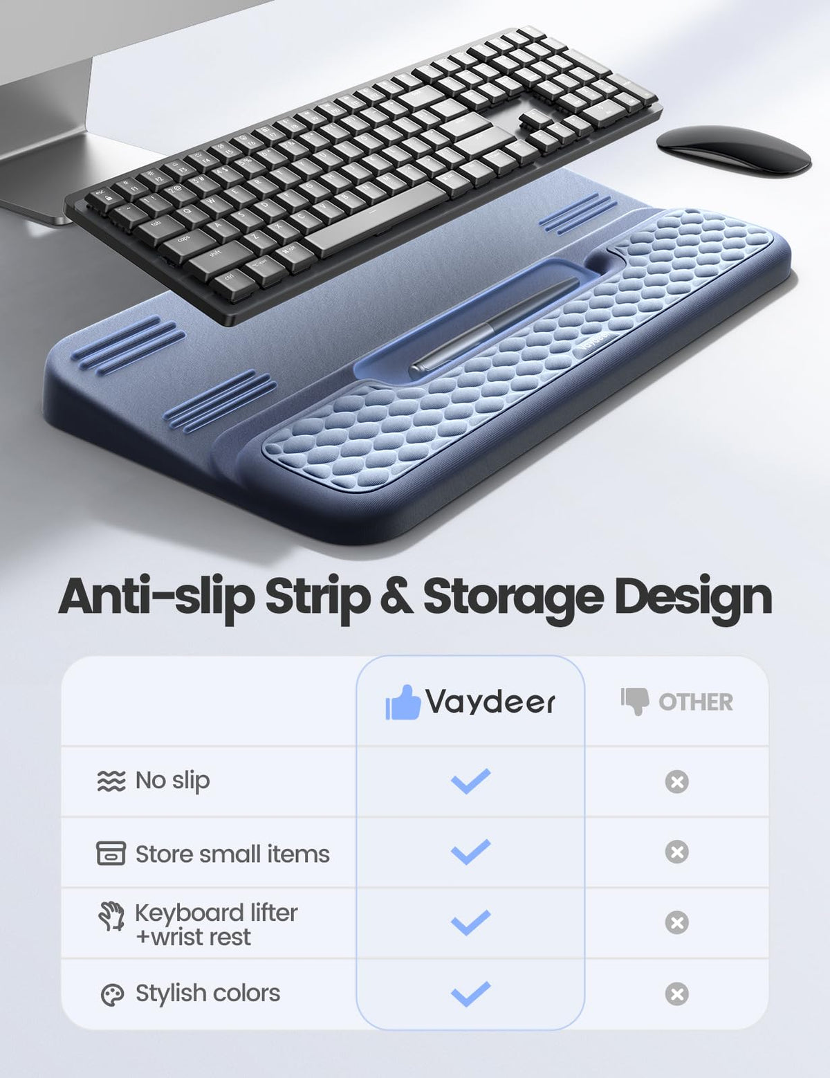 Vaydeer Wrist Rest with Keyboard Stand, Computer Wrist Support Pad, Ergonomic Keyboard Riser Holder