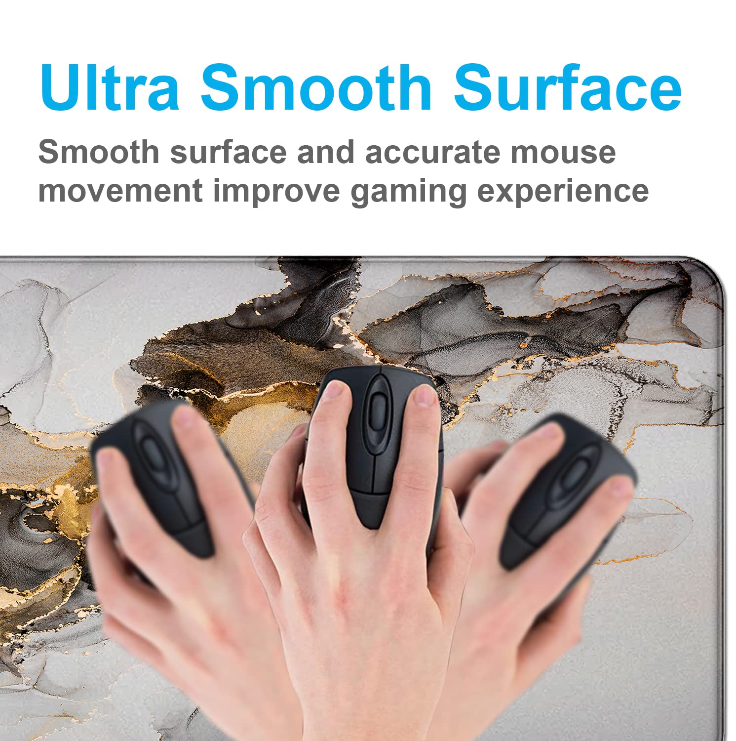 Large Expanded Marble Patterned Mouse Pad, Non Slip Rubber Keyboard Pad