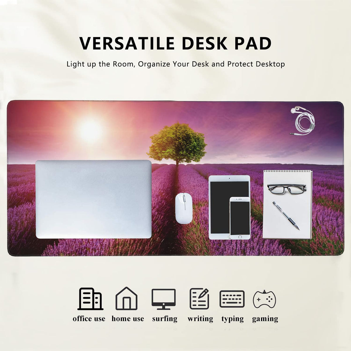 Stunning Lavender Field Landscape Extended Gaming Mouse Pad Large Desk Mat with Non-Slip Rubber