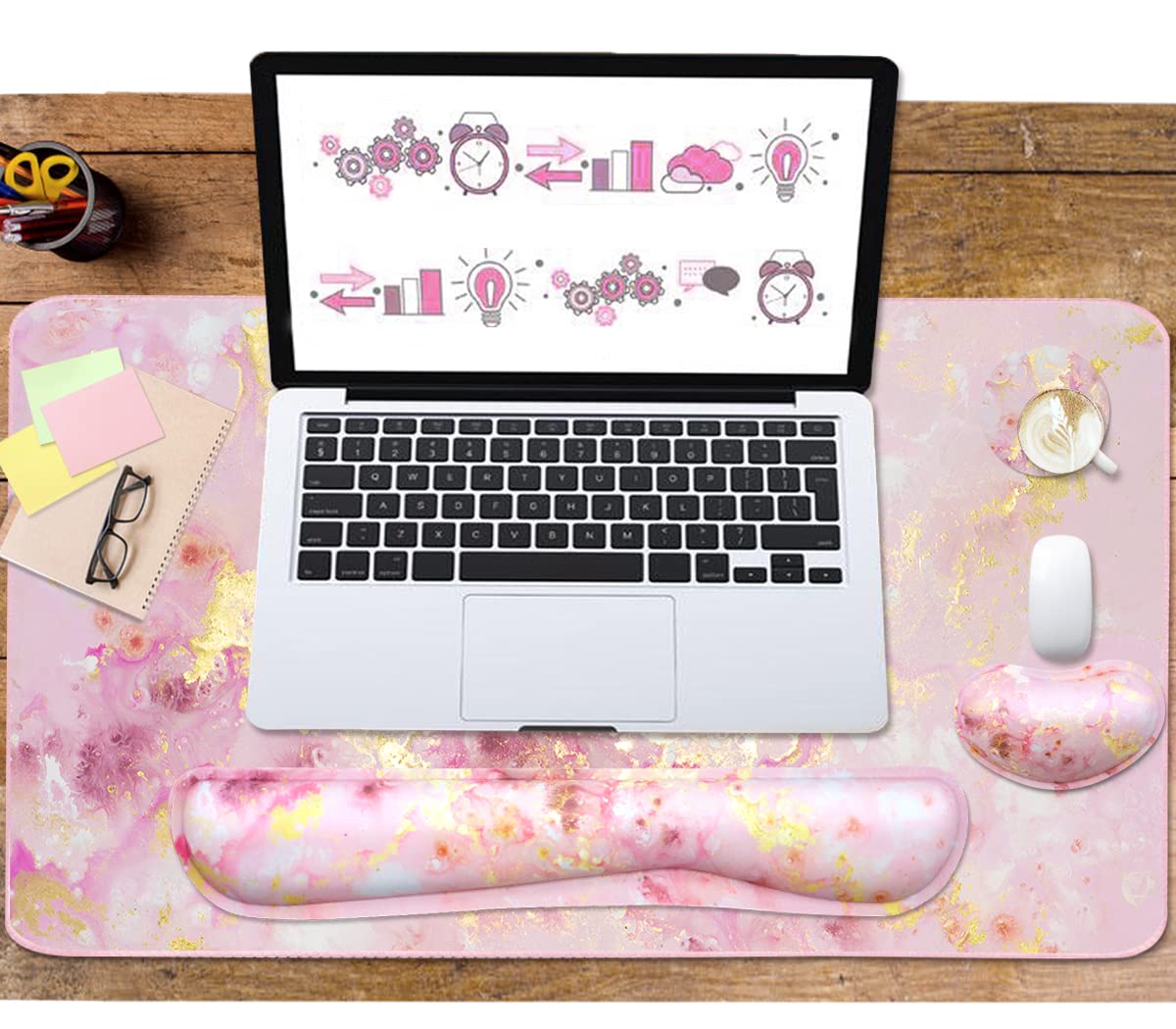 Keyboard Mouse Pad Set, Extended Mouse Pad+Keyboard Wrist Rest Support, Memory Foam Ergonomic Easy