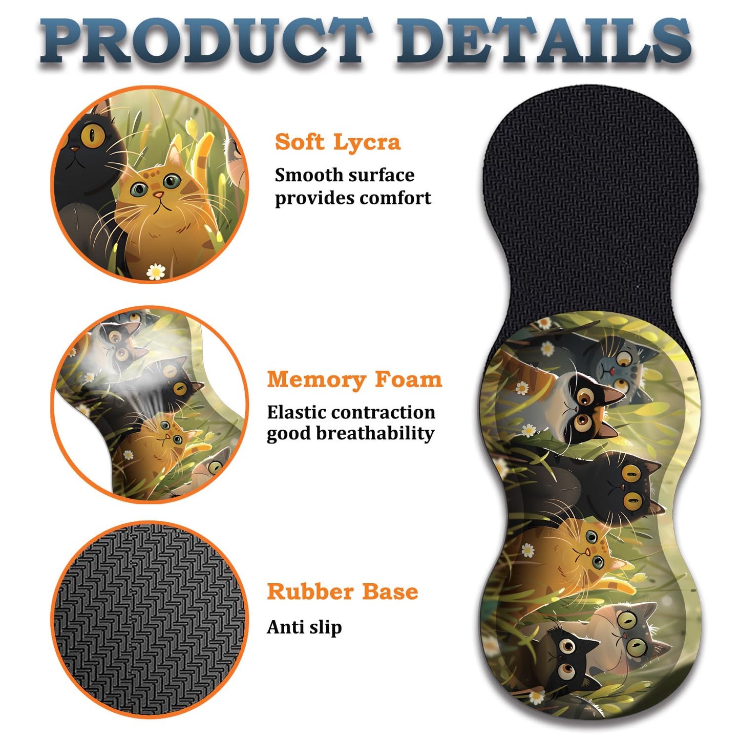 3-Piece Cartoon Cat Mouse Pad Set, Including Wrist Support Pad and Cup Holder, with Waterproof and