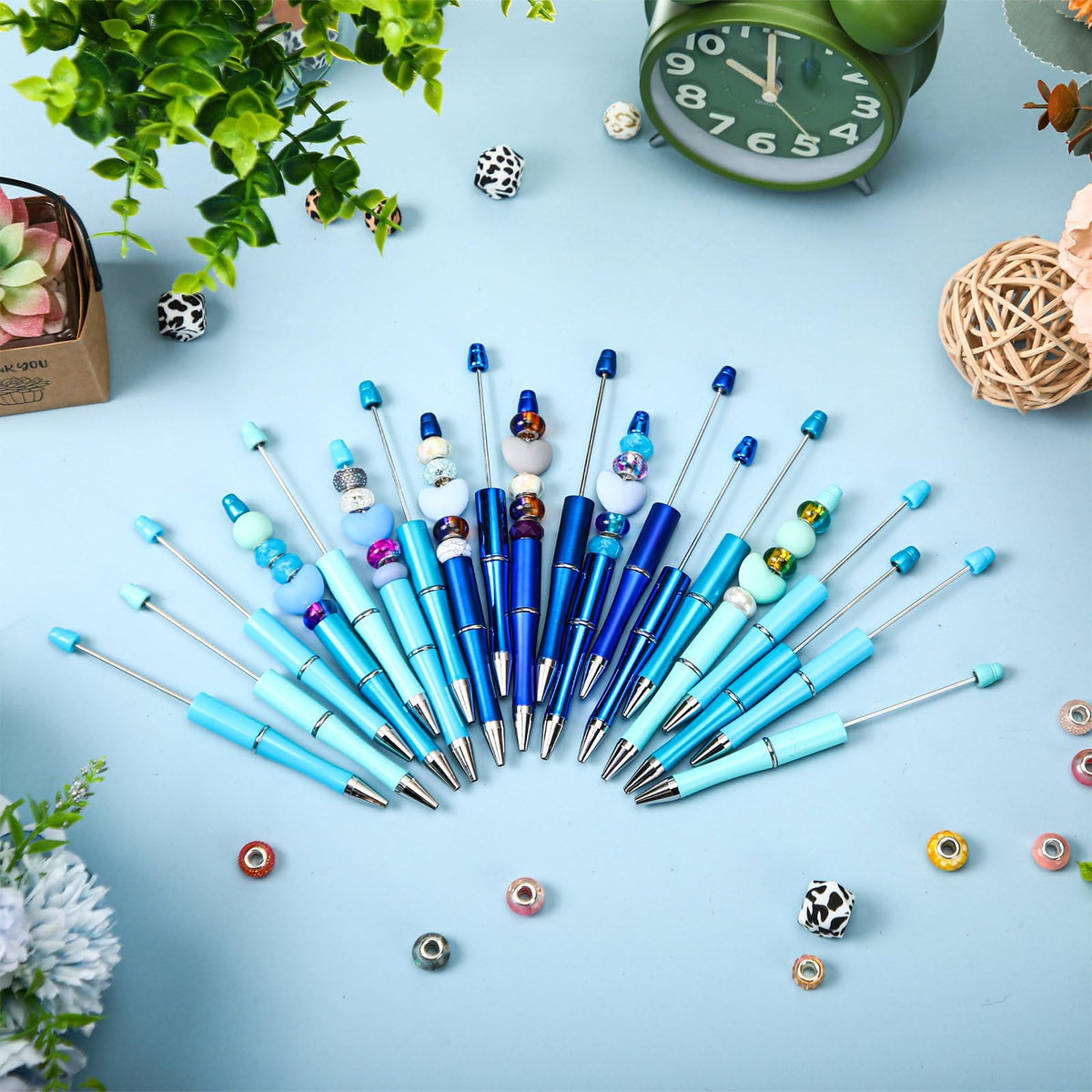 Kosiz 60 Pieces Beadable Pens Bulk Black Ink Pens,Blue Series,Simple
