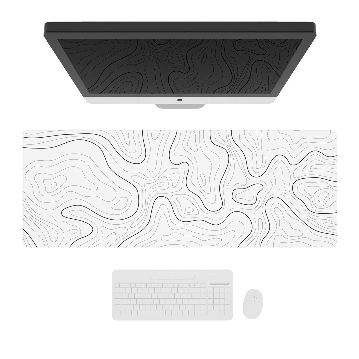 Ovenbird Large Gaming Mouse Pad with Stitched Edges, Minimalist Topographic Map Desk Mat, Extended