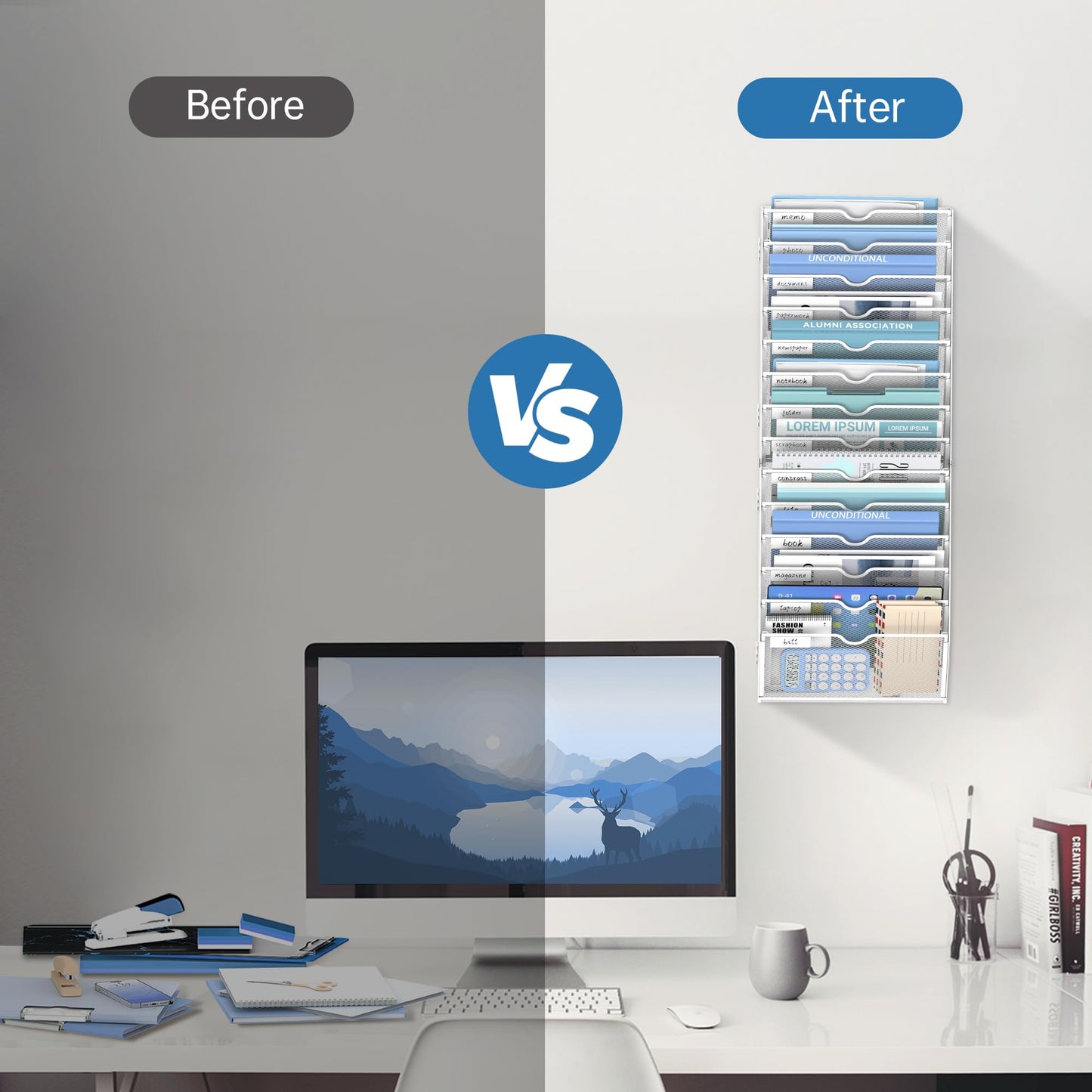JMHUD 14-Tier Wall File Organizer and Hanging File Organizer, White
