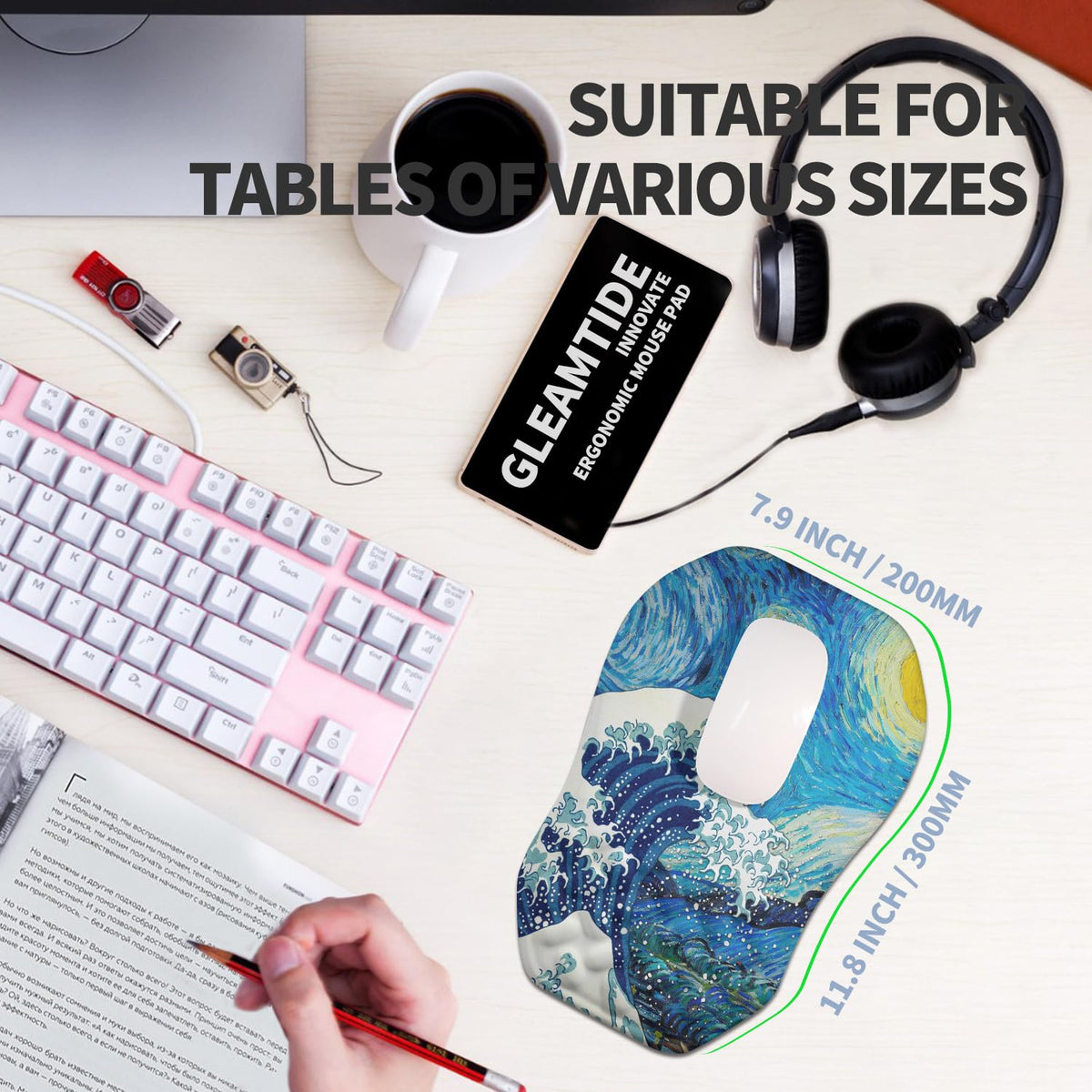 Gleamtide Ergonomic Raised Mouse Pad Wrist Support with Bilateral Slope Memory Foam Mousepad for
