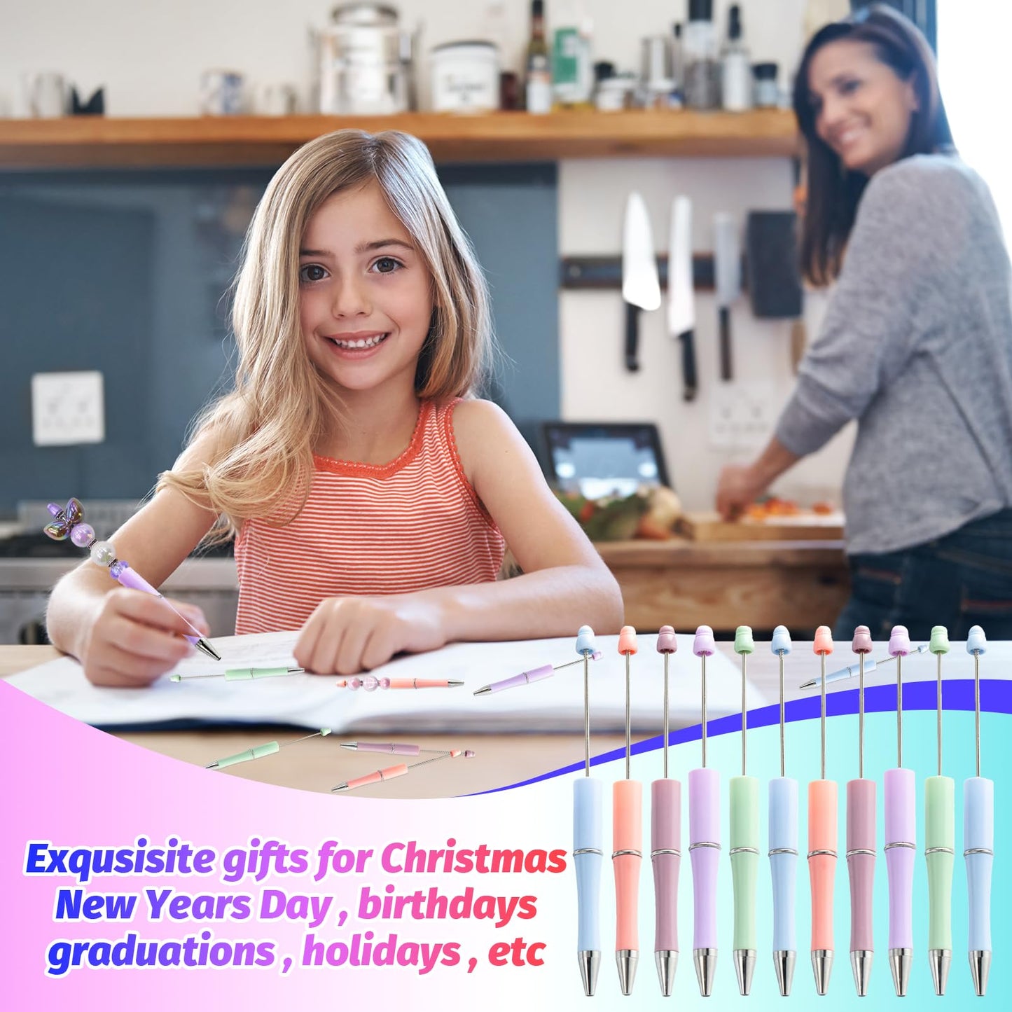 DASTTUIS 300 Pieces DIY Beadable Pen Kit – 100 Plastic Ballpoint Pens with Refills & Bags – School