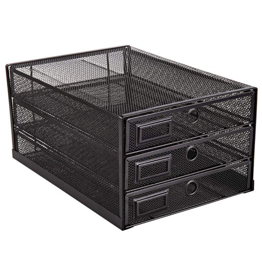 Annova Desk Organizer Wire Mesh 3 Tier Sliding Drawers Paper Sorter/Multifunctional/Premium Solid