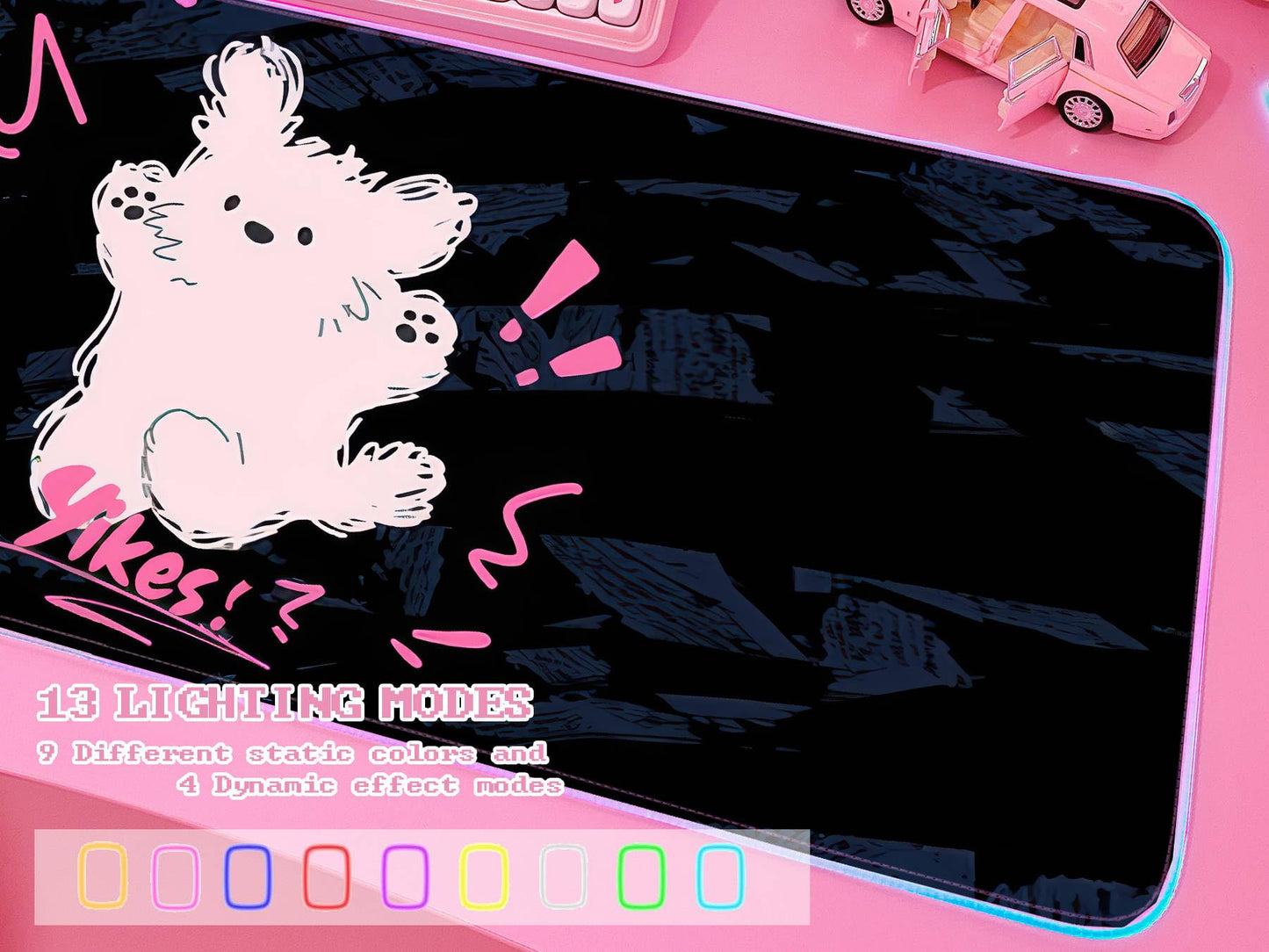 JMIYAV Pink RGB Gaming Mouse Pad 31.5x12 Inch PC XL Large Extended Glowing Led Light Up Desk Pad