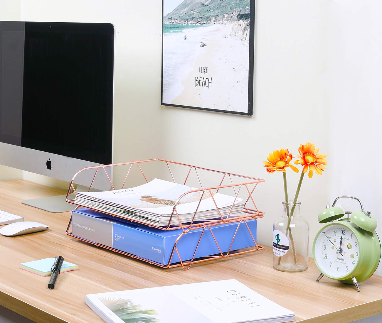 PAG-Mass 2 Packs Desktop File Organizer Metal Stackable Horizontal Letter Tray Paper Holder Rack