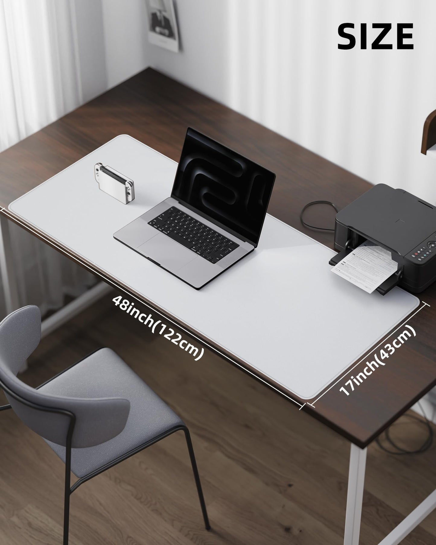 Leather Desk Pad Protector- 48" x 17" Office Desk Mat, Non-Slip PU Leather Mouse Pad, Waterproof