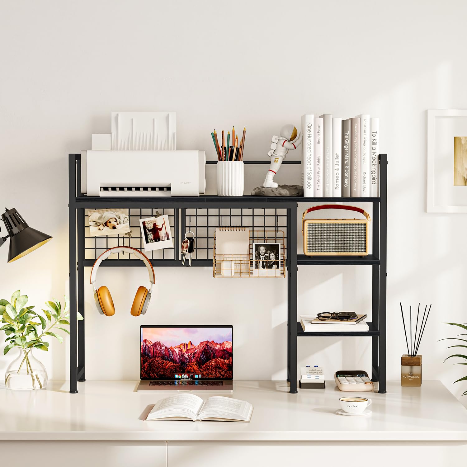 Snughome Desk Shelf, 38.6" Desktop Organizer Shelf, Desk Hutch for Computer Monitor, 4 Tier Desk