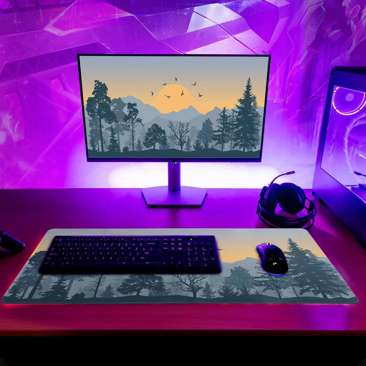 Mountain Gaming Mouse Pad 31.5x11.8 Inch Forest Large Mousepad Extended Grey Mousepad Gaming