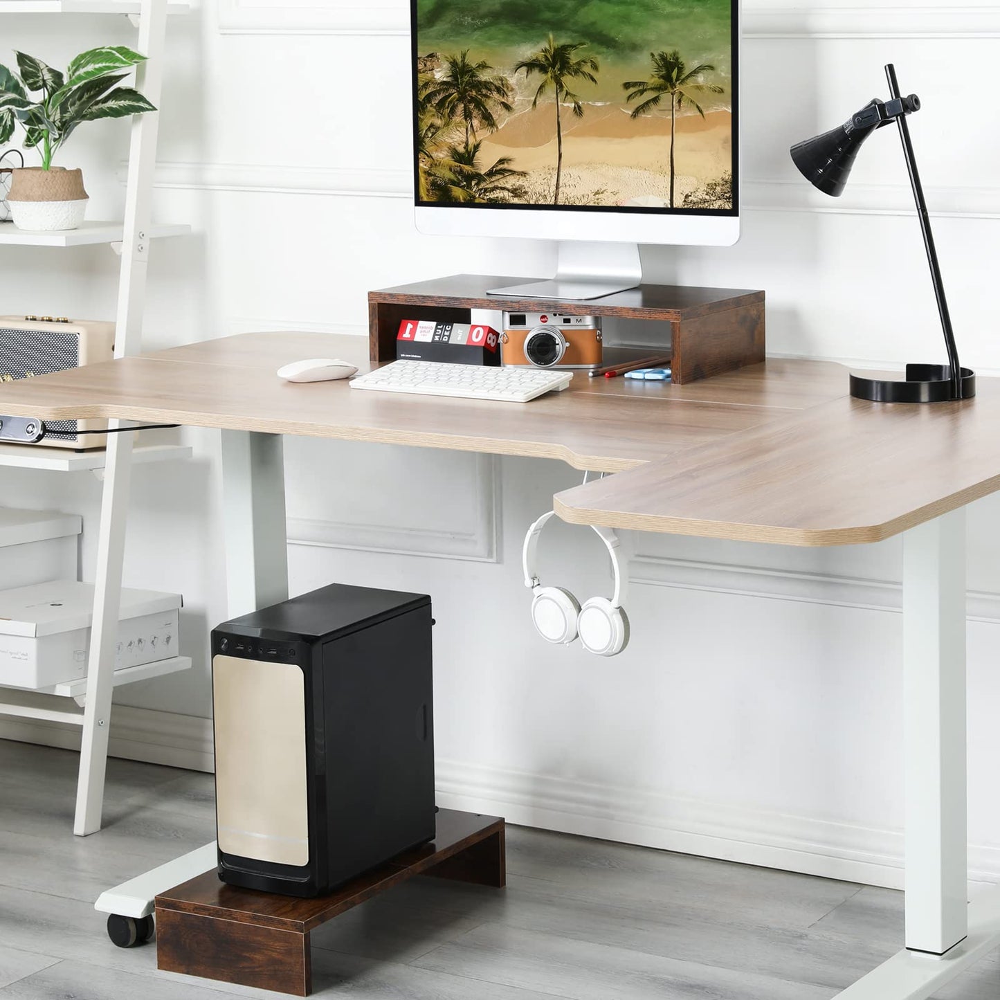 TEAMIX 2-Pack Monitor Stand Riser 20 inch, Wooden Tabletop Shelf, Brown