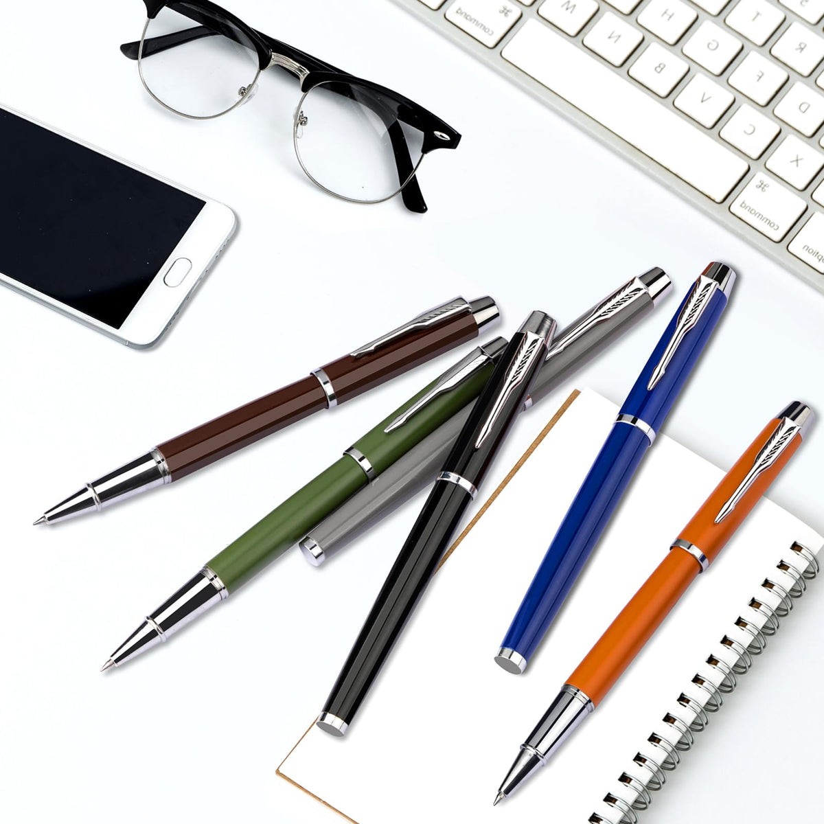 YONCOUX 6-pcs Luxury Metal Fine Point Ballpoint Pen, Personalized Vintage Colored Pen Holders, Best