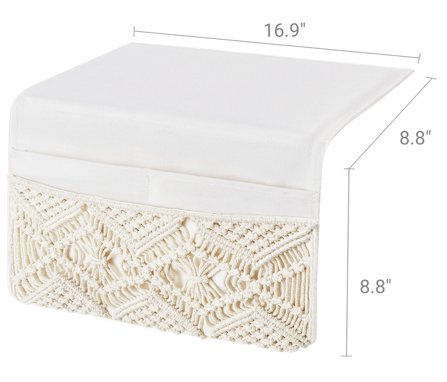 Mkono Macrame Bedside Caddy, Boho Bed Storage Organizer, 4 Pockets Ivory