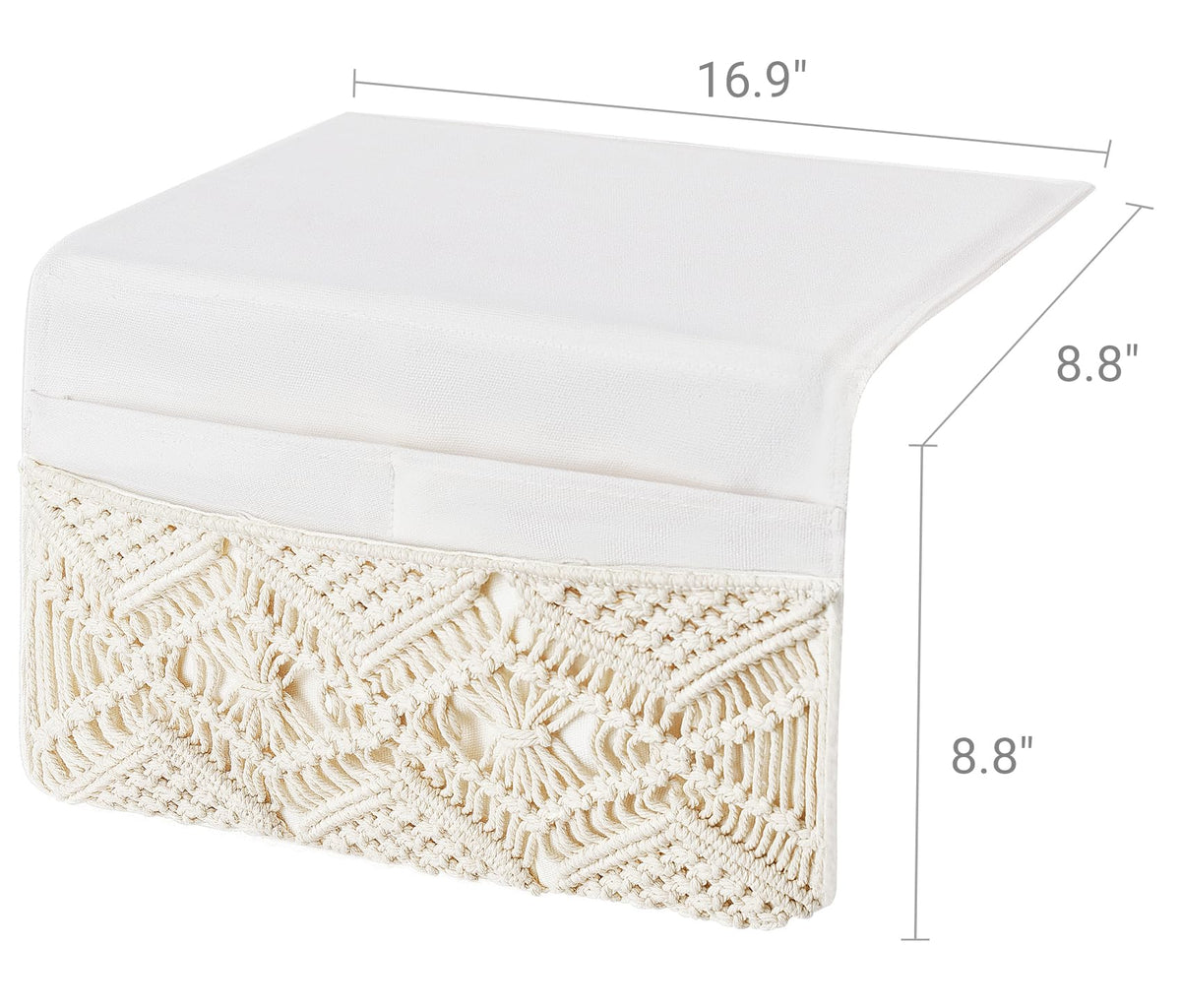Mkono Macrame Bedside Caddy, Boho Bed Storage Organizer, 4 Pockets Ivory