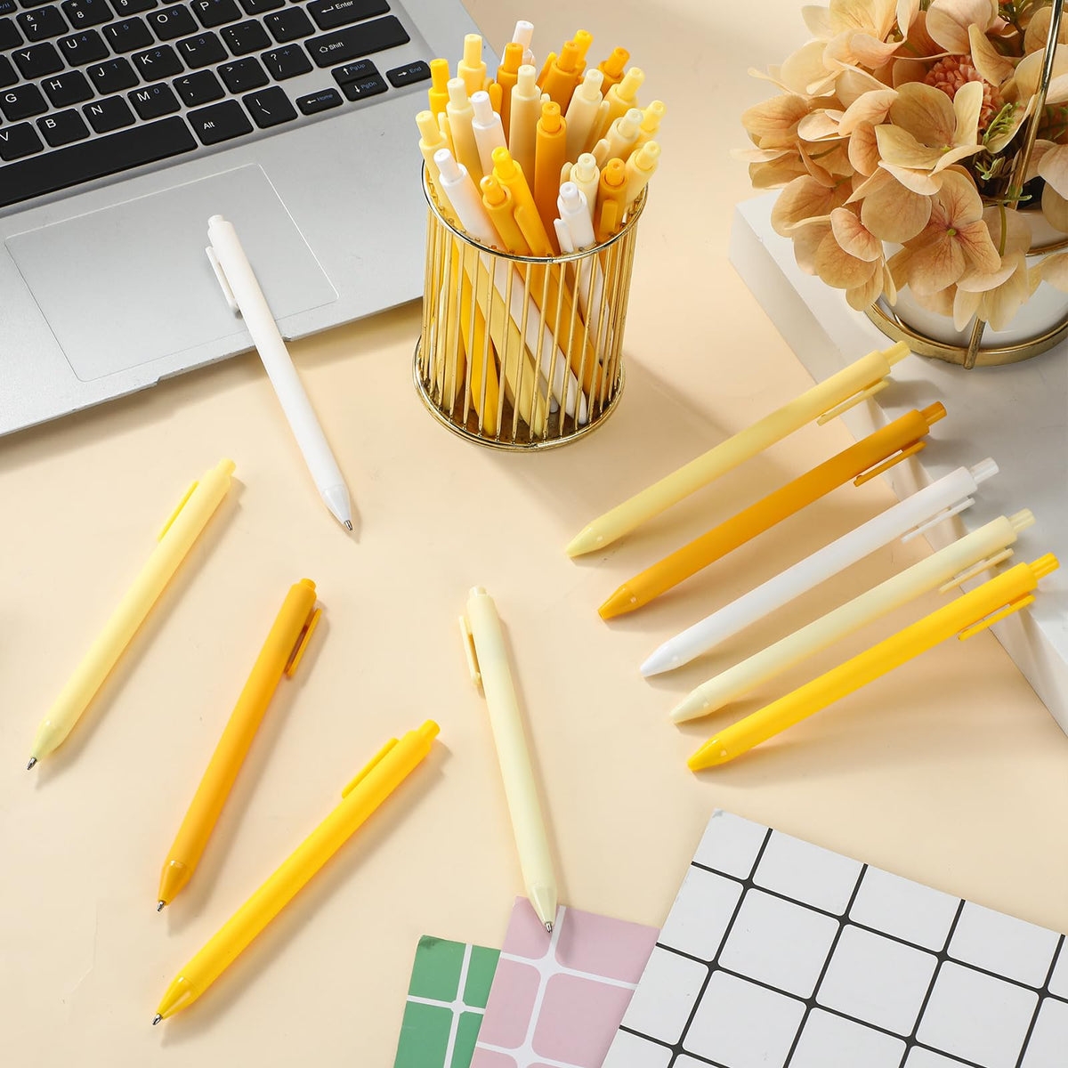 Dinifee 100 Pcs Ballpoint Gel Pens Bulk Retractable, Yellow Series