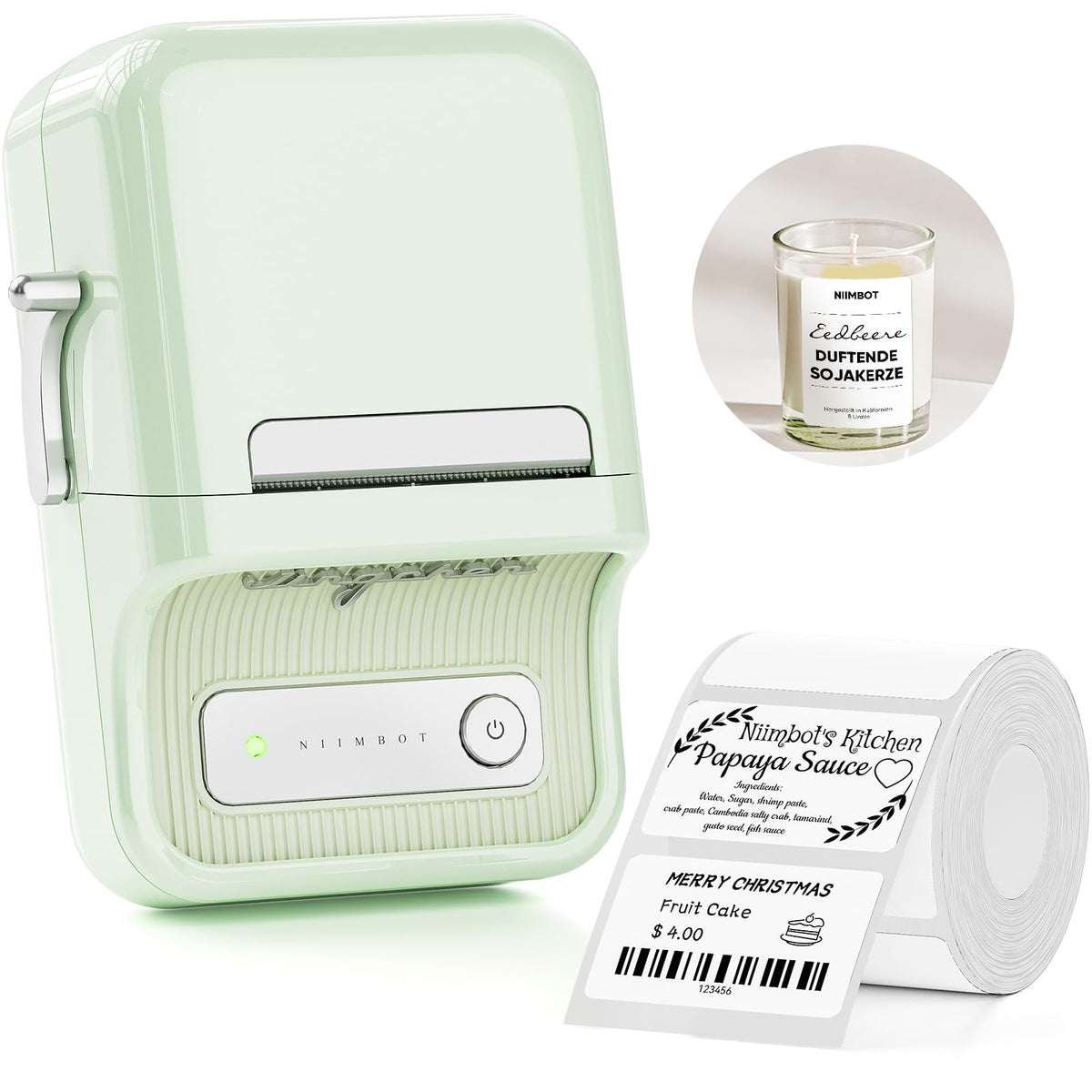 NIIMBOT B21 Label Maker, 2 Inch Portable Inkless Label Machine, Mint Green
