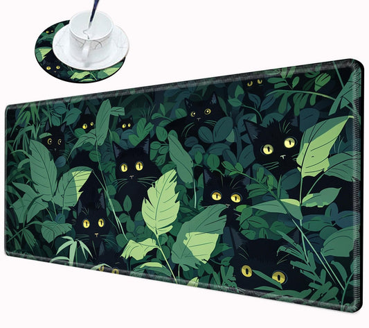 Gaming Mouse Pad Black Cute Cat Desk Mat Large Mousepad 31.5''X15.75'' Desk Pad XXL Computer Mat