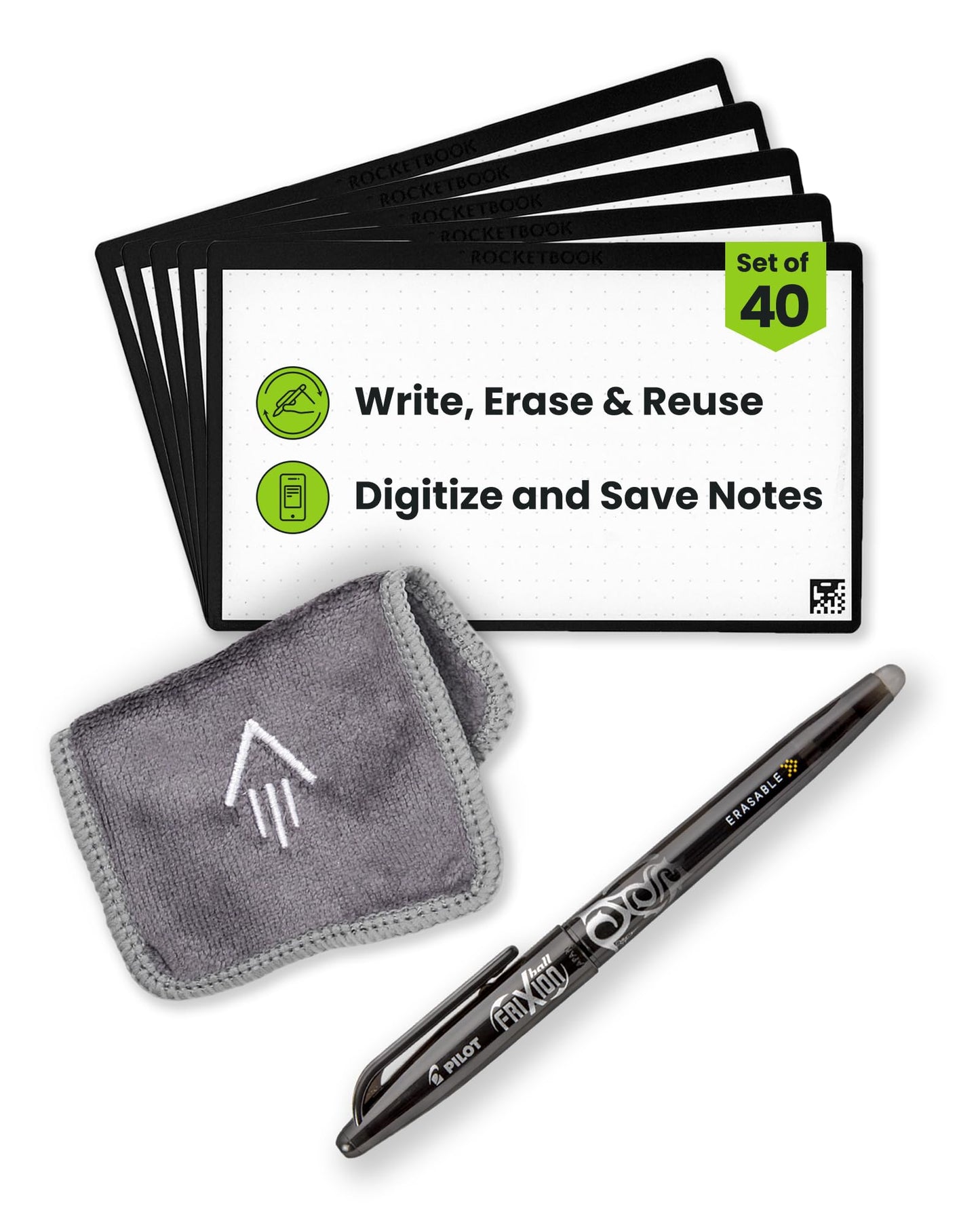 Rocketbook Cloud Cards, 3"x5" Reusable Smart Index Card, Black (Pack of 40)