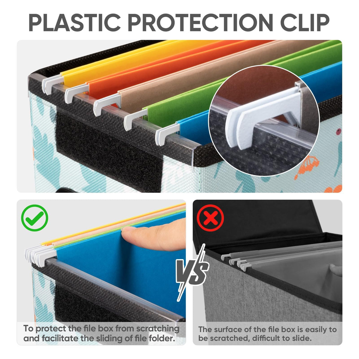 BALEINE File Organizer Box with Lid, Collapsible Hanging File Storage Box