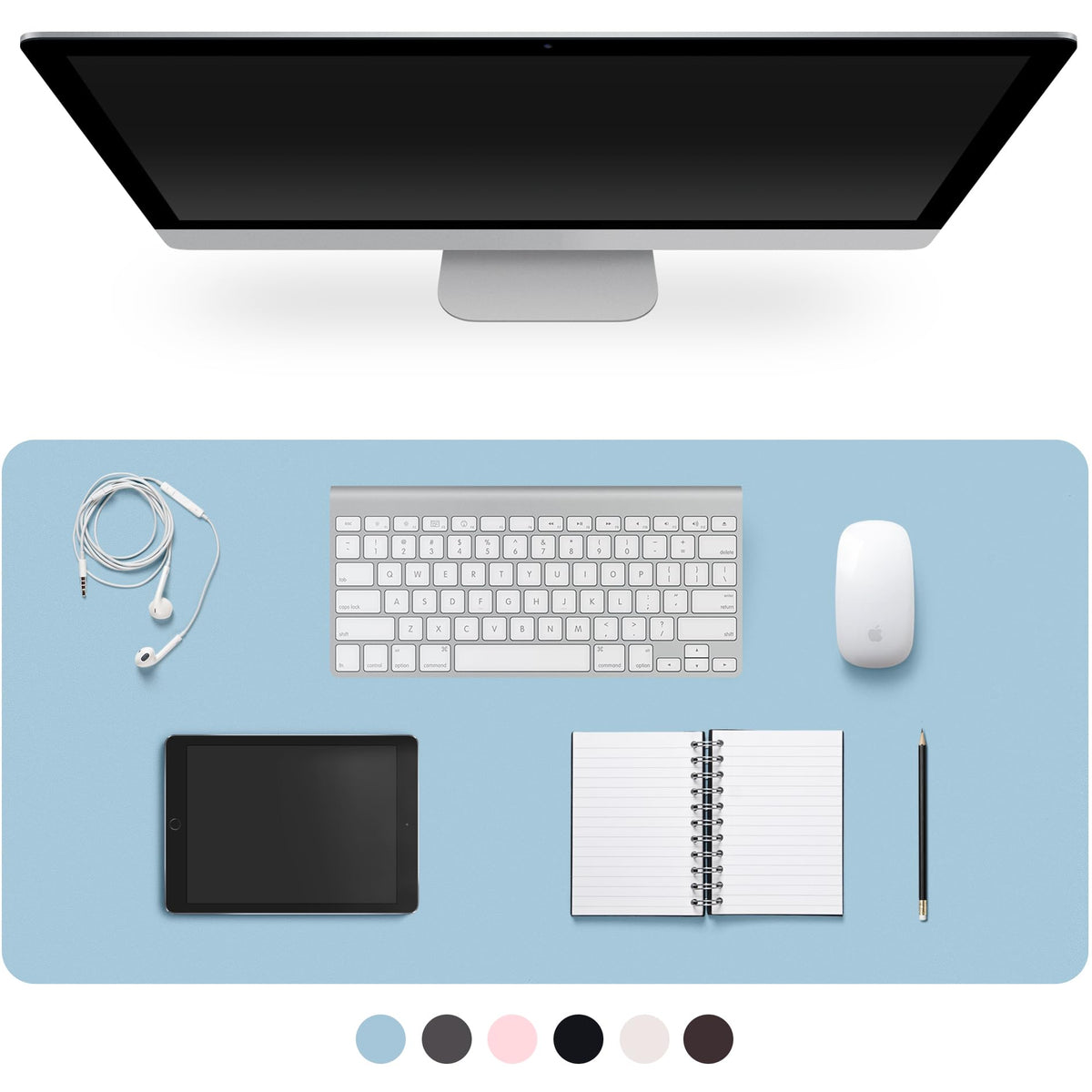 Leather Desk Pad Protector,Non-Slip Desk Pad(Blue, 47.2" x 17")
