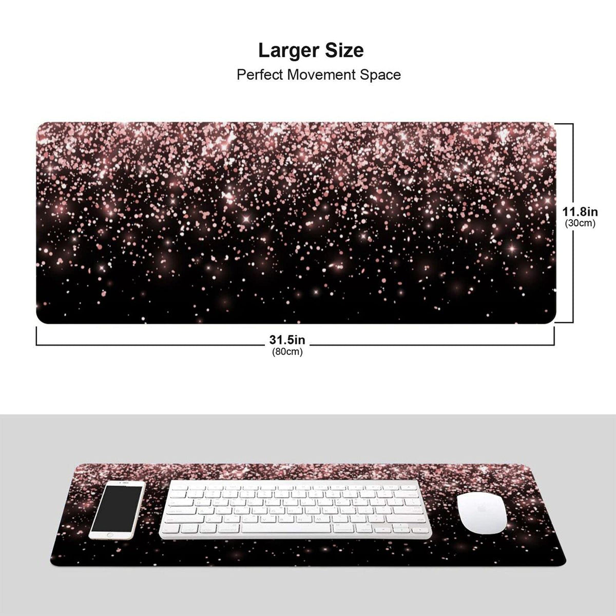 Rose Gold Glitter Black Gaming Mouse Pad Large XL Long Extended Pads Big Mousepad Keyboard Mouse