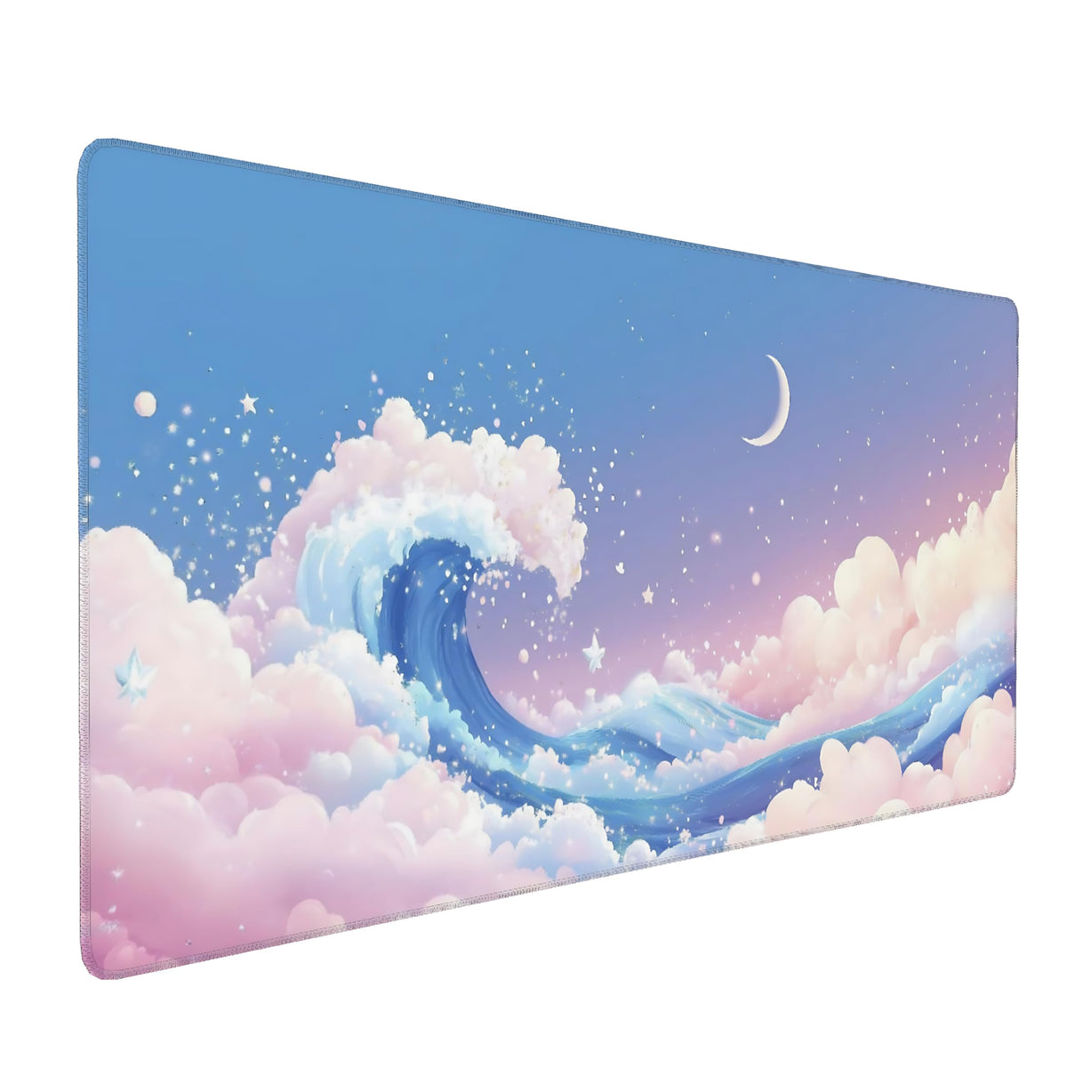 Cute Aesthetic Kanagawa Great Wave Gaming Mouse Pad, Blue Pink Macaron Desk Mat with Anti-Slip Base