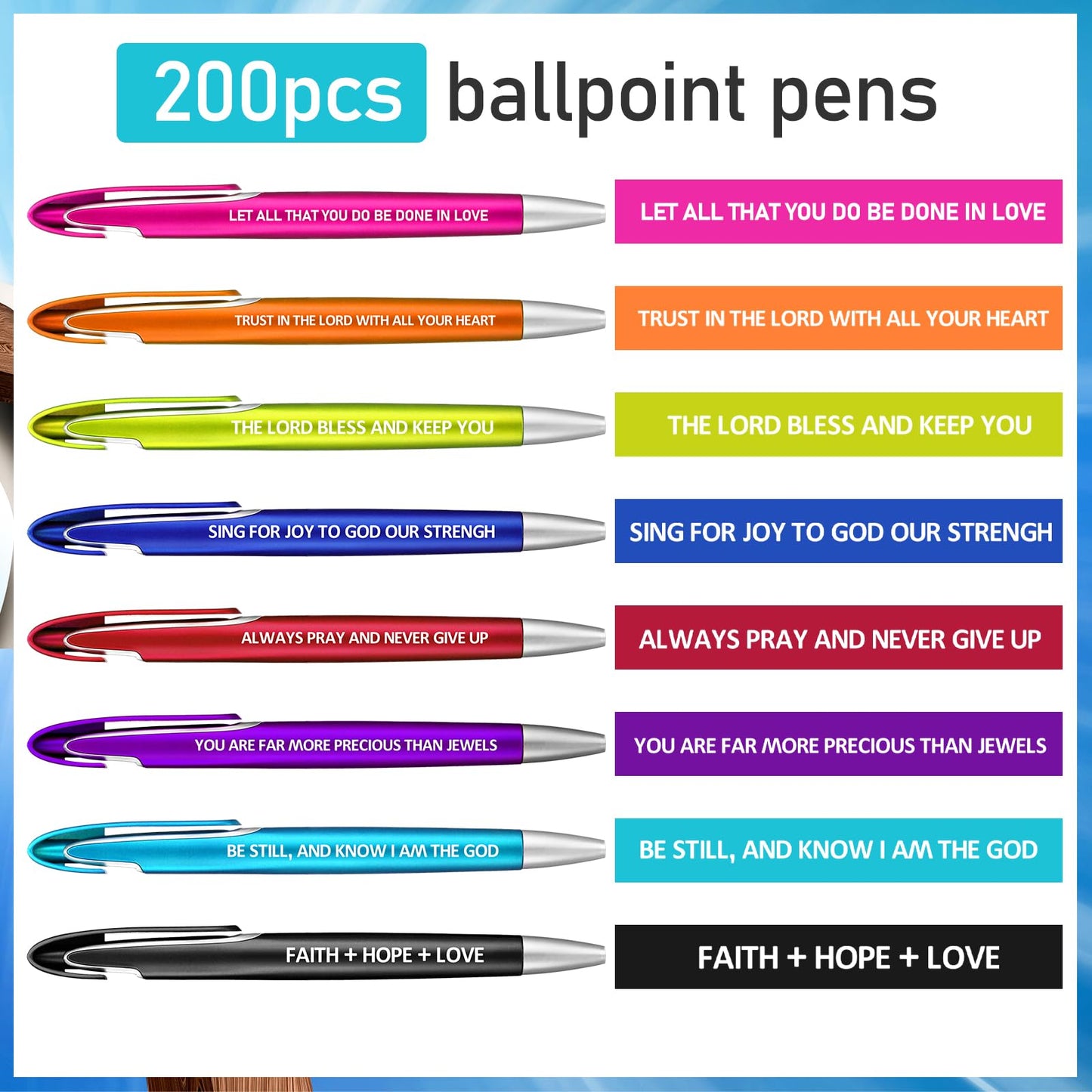 Lincia 200 Pcs Bible Verse Ballpoint Pens Bulk, Medium Point, Black Ink