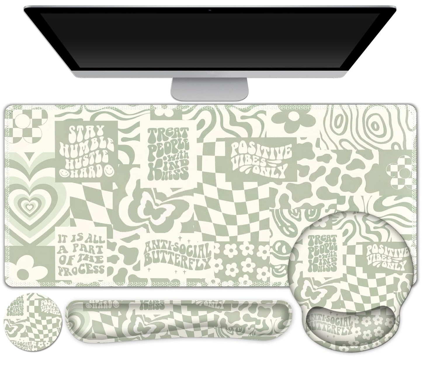 Large Desk Mat, Beige Gaming Mouse Pad, Desk Pad Protector, XXL Mousepad + Keyboard Wrist