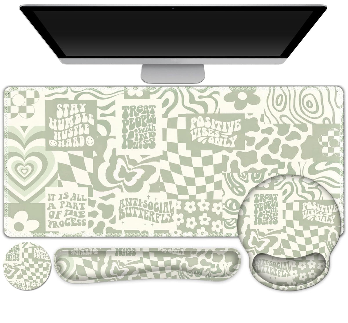 Large Desk Mat, Beige Gaming Mouse Pad, Desk Pad Protector, XXL Mousepad + Keyboard Wrist