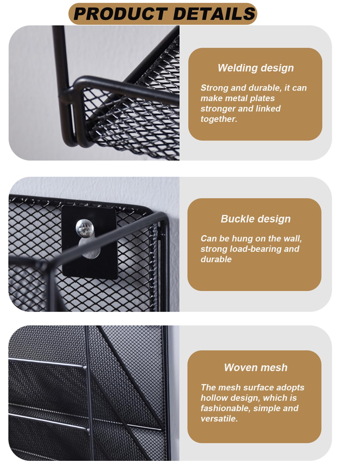 ZNMYDMT 5 Tier Mesh Wall File Organizer,3 Pockets vertical Mount Hanging Organizer with Top/Bottom