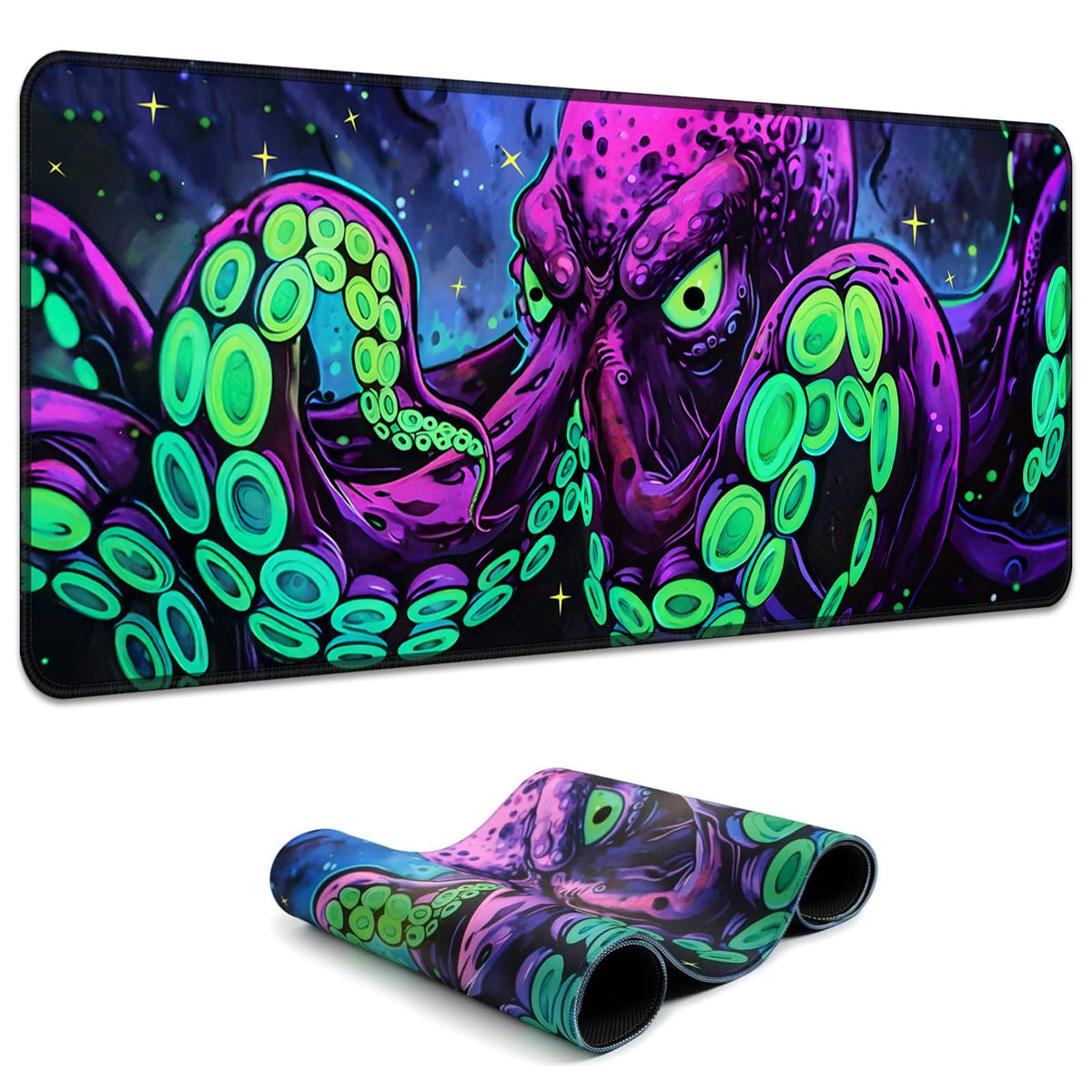 Simpkeely Blacklight Octopus Gaming Mouse Pad – UV Reactive Kraken Tentacles Desk Mat, Neon Glow in