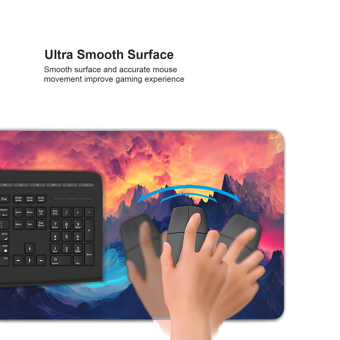 Aesthetic Cloud Gaming Mouse Pad, Blue Purple Surrealism Desk Mat with Anti-Slip Base & Stitched