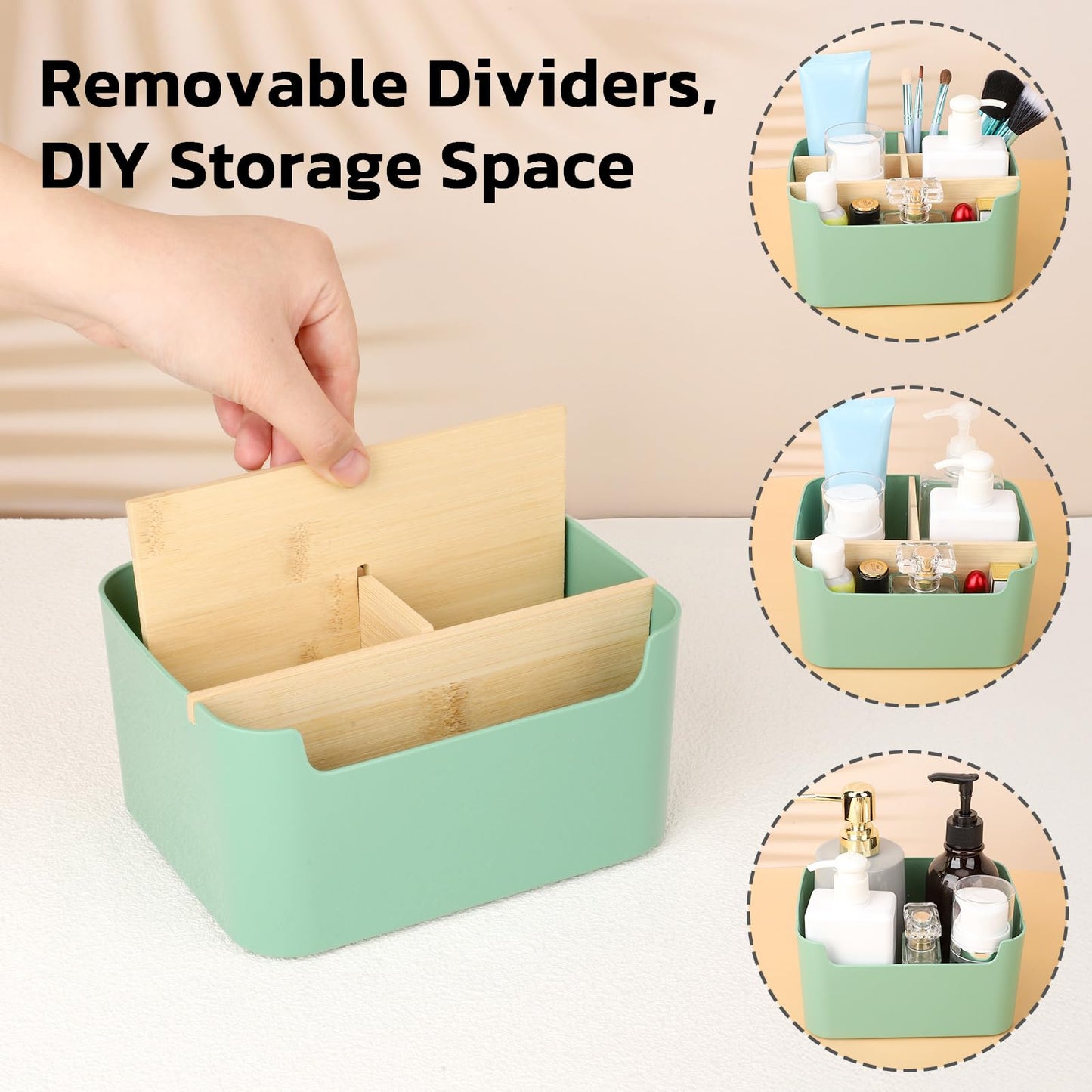 Segarty Green Remote Control Holder, Detachable Divided Bamboo Desk Organizer Caddy, Desktop