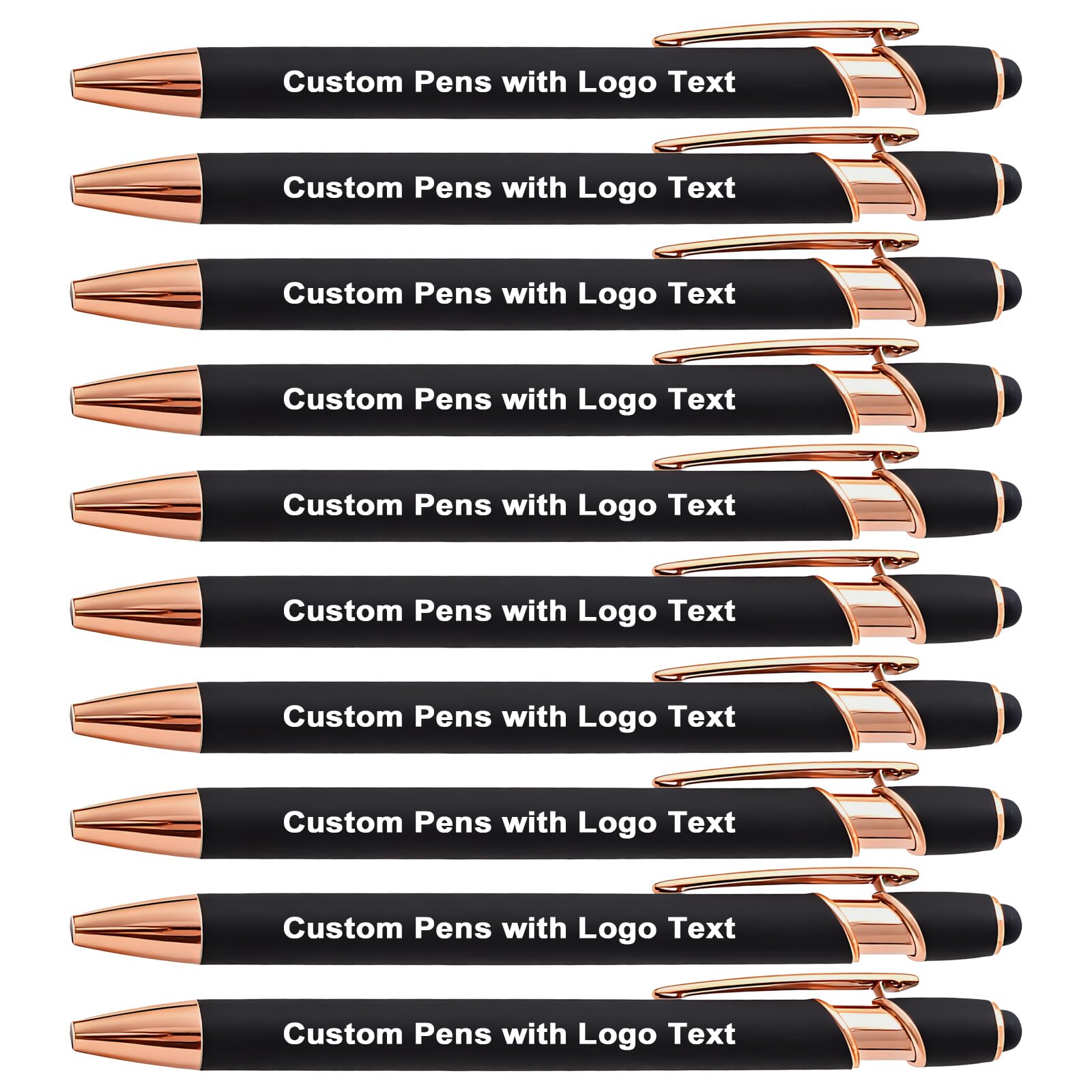 HEYZARDA Personalized Pens Ballpoint with Stylus, Black, 10 Pcs