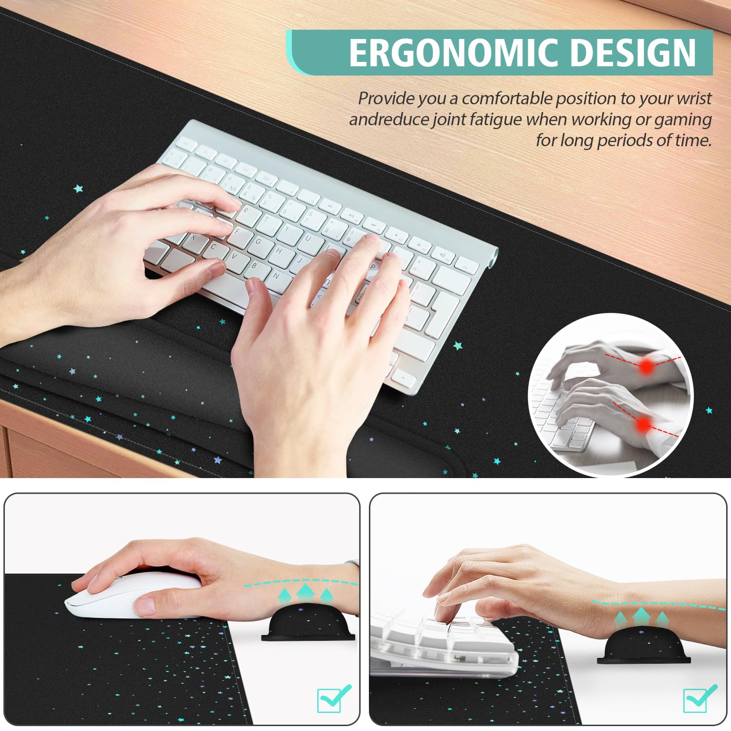 Desk Mat for Keyboard and Mouse,4in1 XXL Mousepad + Keyboard Wrist Rest+Mouse Wrist Rest+Coaster