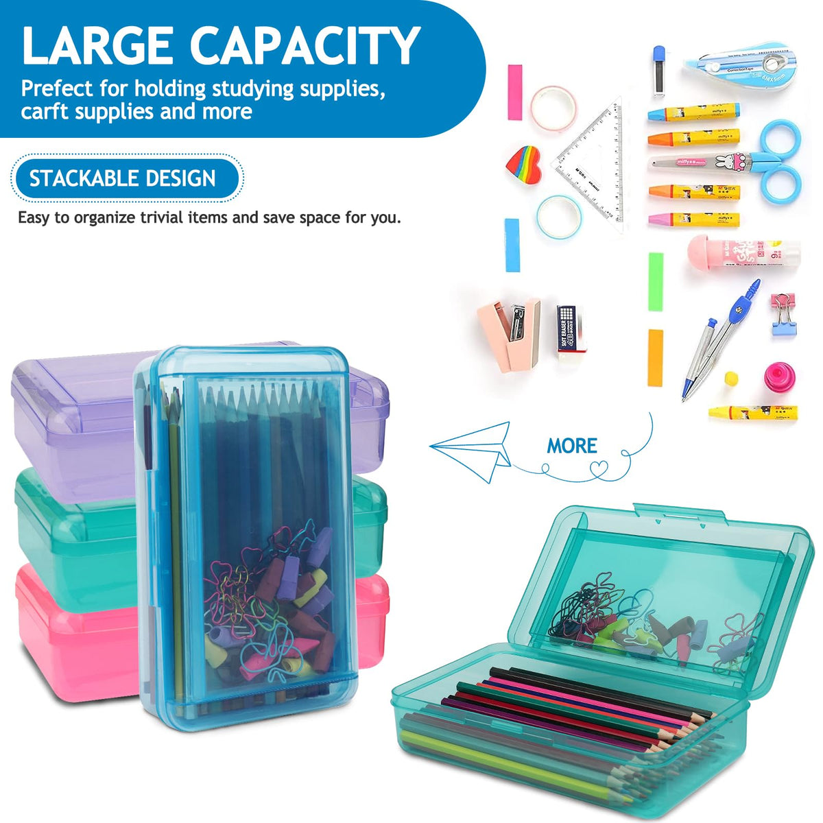 SFLHHDM Large Pencil Box, Double Layer Capacity Pencil Holders, Hard Pen Case with Snap-tight Lid